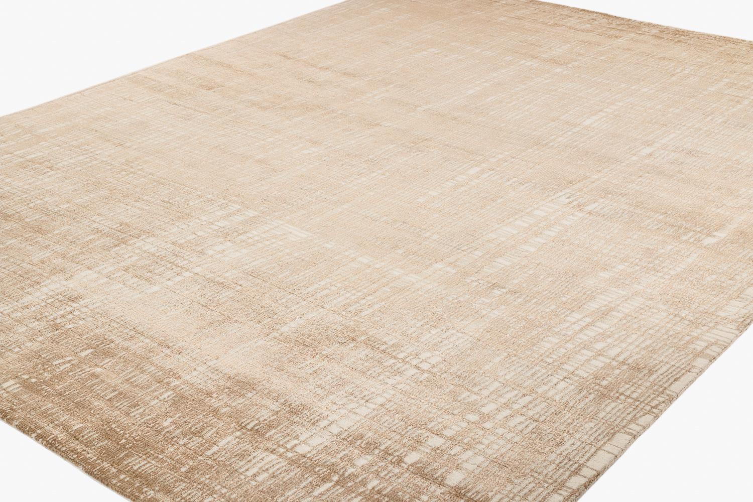 Bronze, Silver and White Silk and Wool Contemporary Grid Rug In New Condition In New York, NY