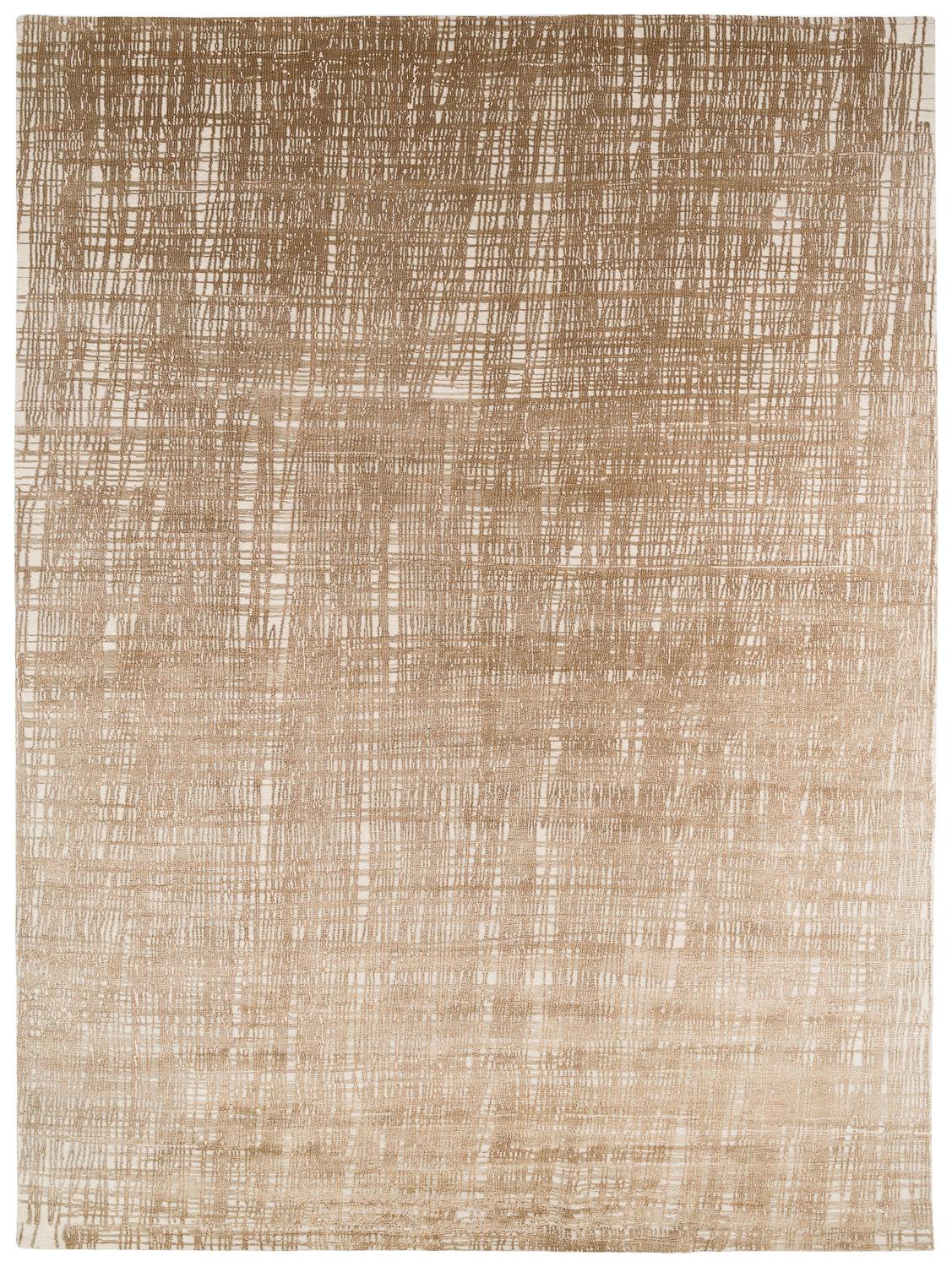 Bronze, Silver and White Silk and Wool Contemporary Grid Rug 1