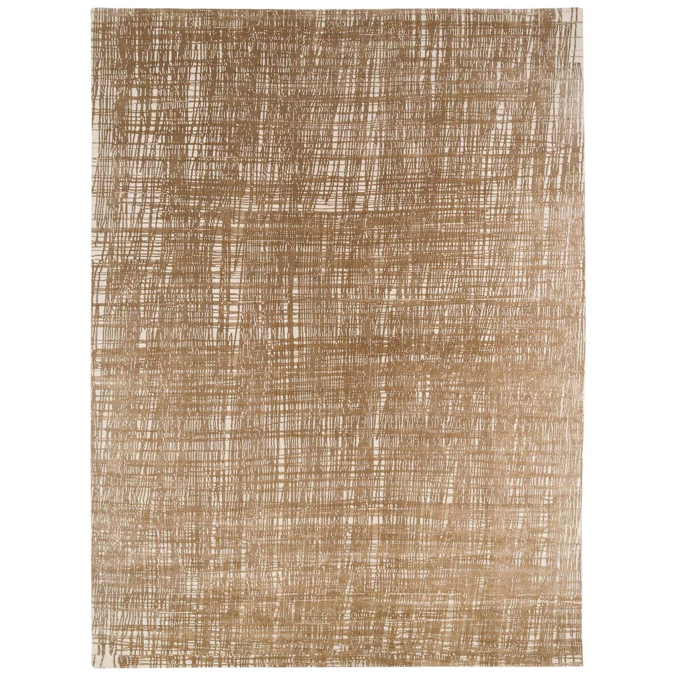 Bronze, Silver and White Silk and Wool Contemporary Grid Rug For Sale ...