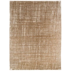 Bronze, Silver and White Silk and Wool Contemporary Grid Rug