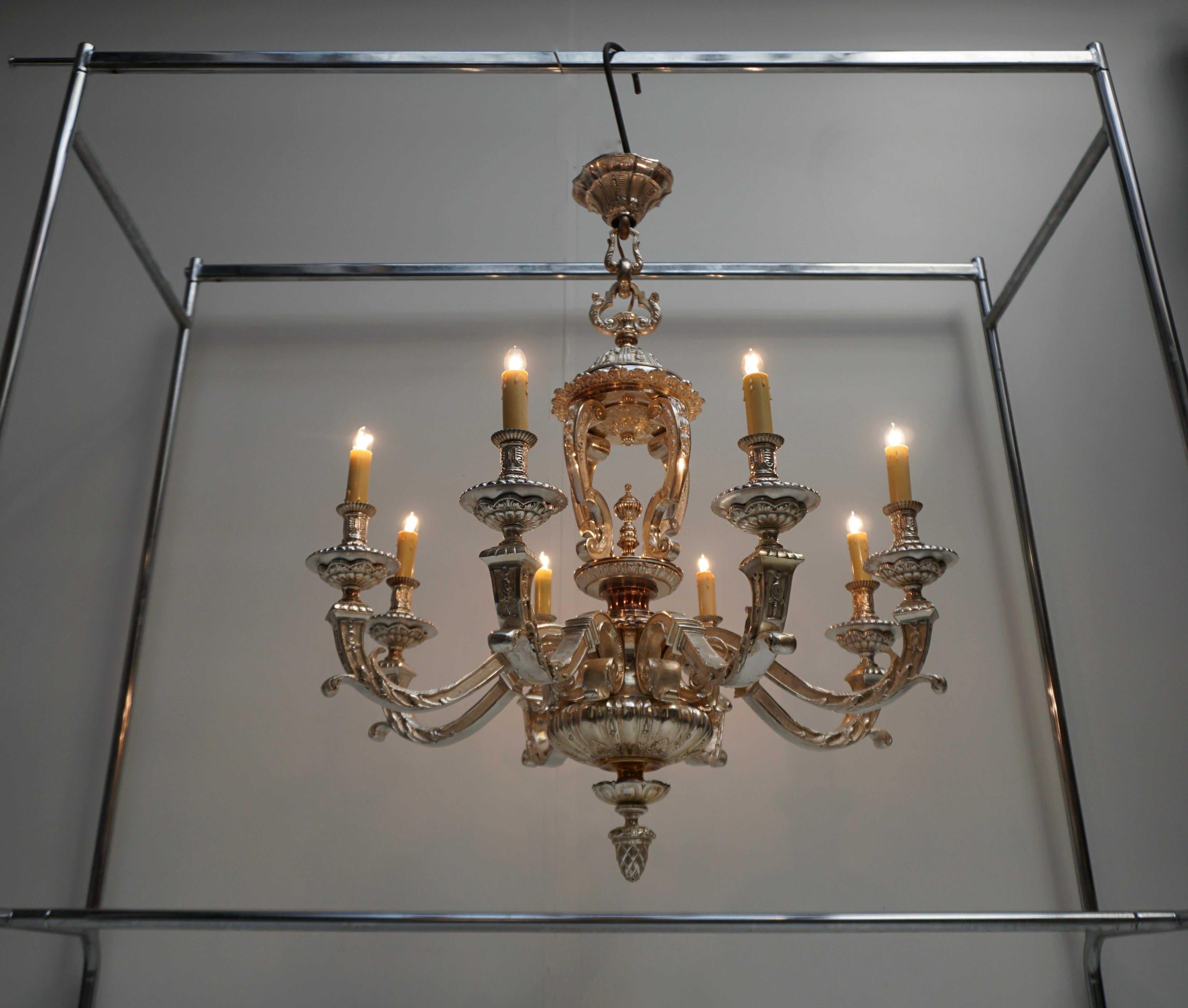 French Bronze Silver Plated Mazarin Chandelier For Sale