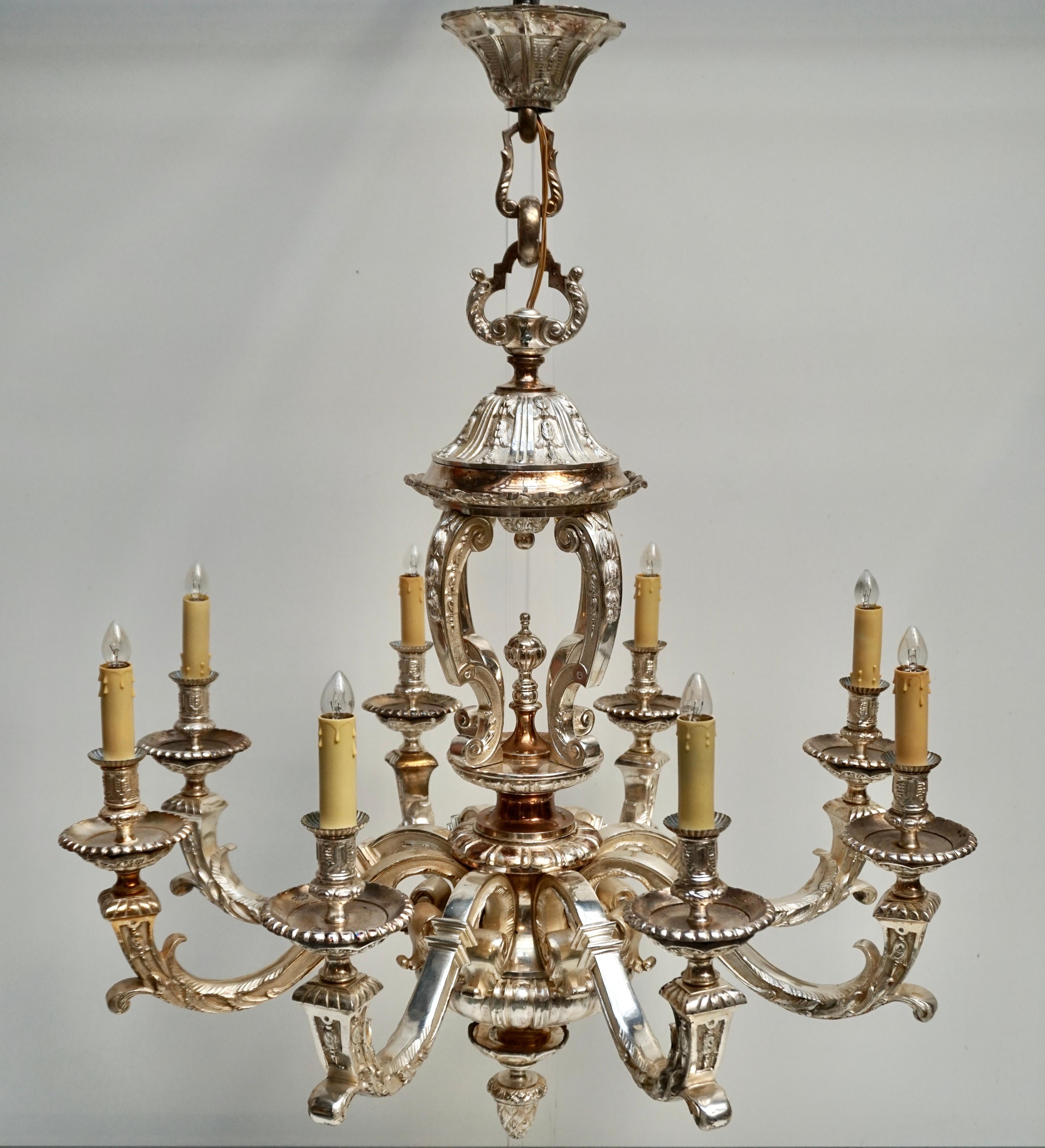 Silvered Bronze Silver Plated Mazarin Chandelier For Sale