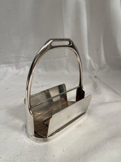 Bronze silver plated stirrup cards holder by Hermès