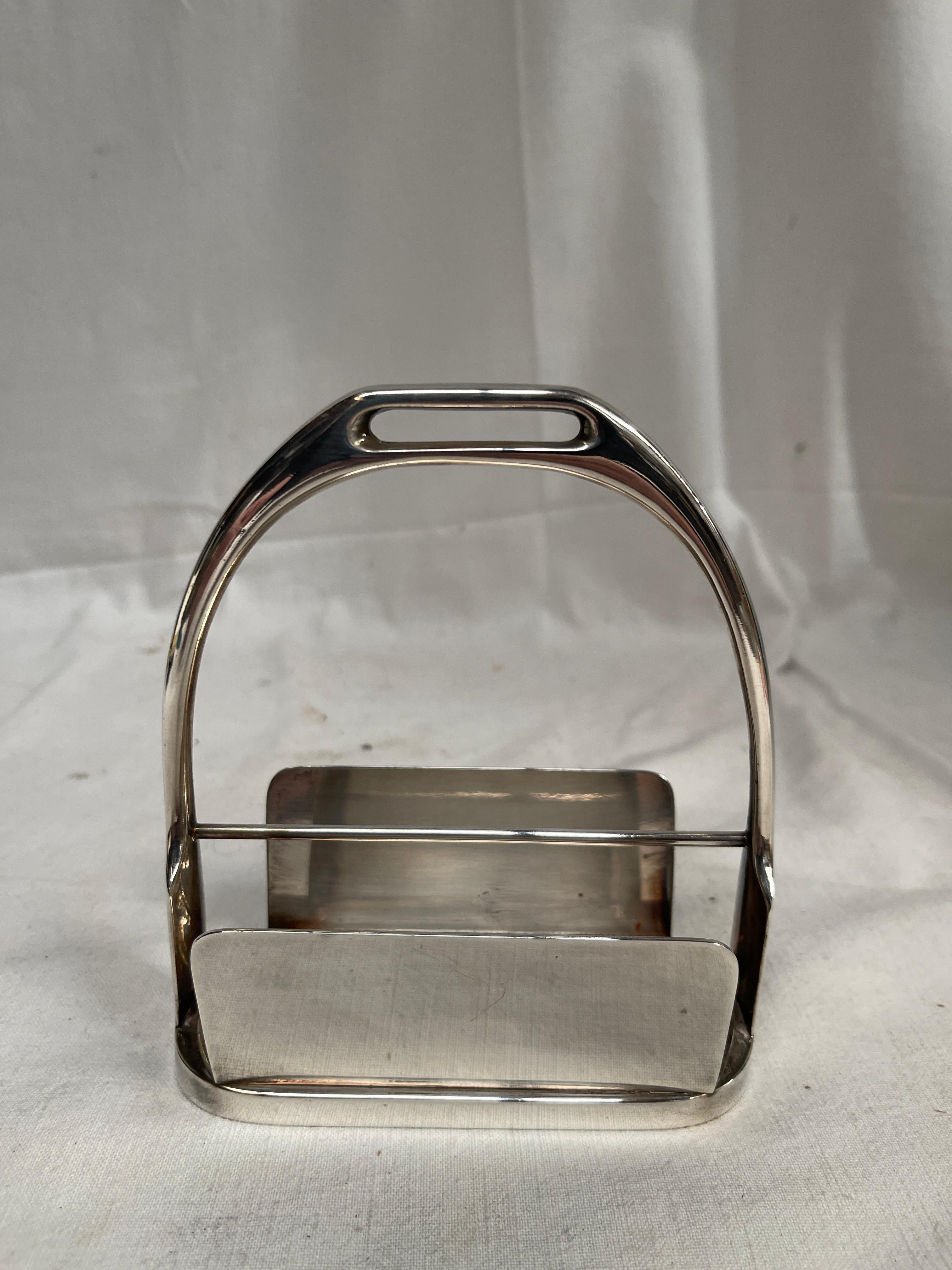 French Bronze silver plated stirrup cards holder by Hermès For Sale