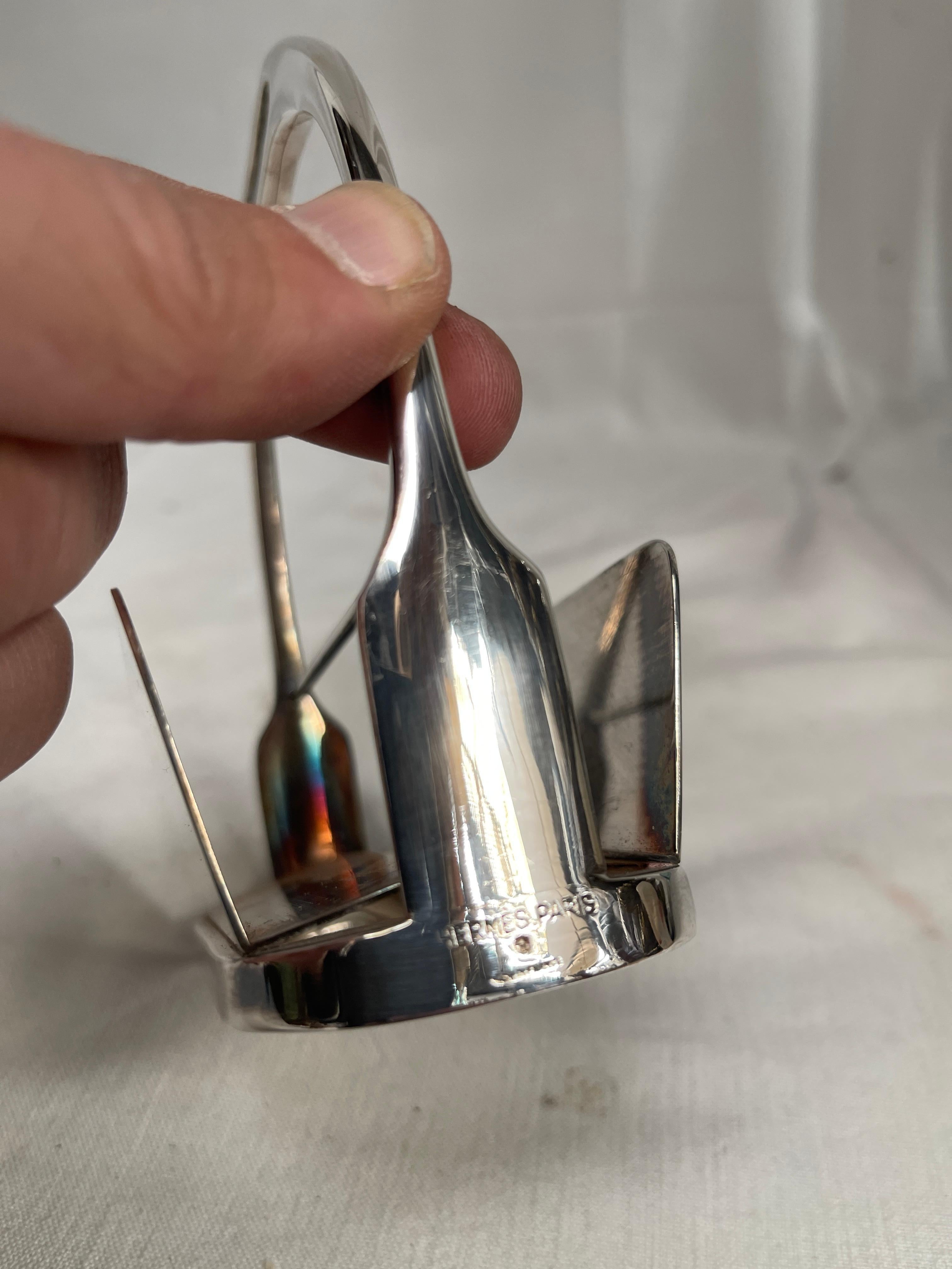 Bronze silver plated stirrup cards holder by Hermès For Sale 1