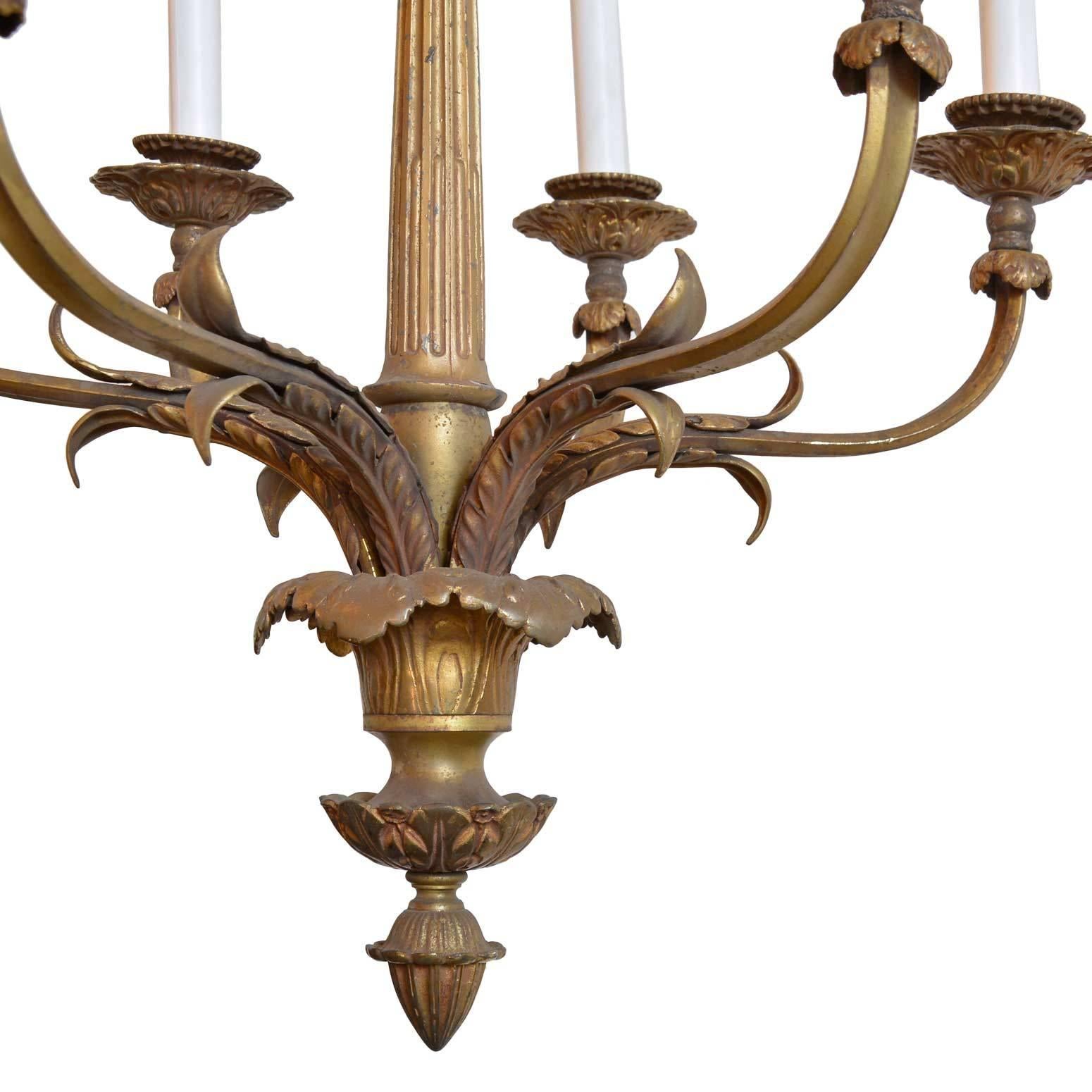 American Bronze Six-Candle Chandelier with Acanthus Leaf