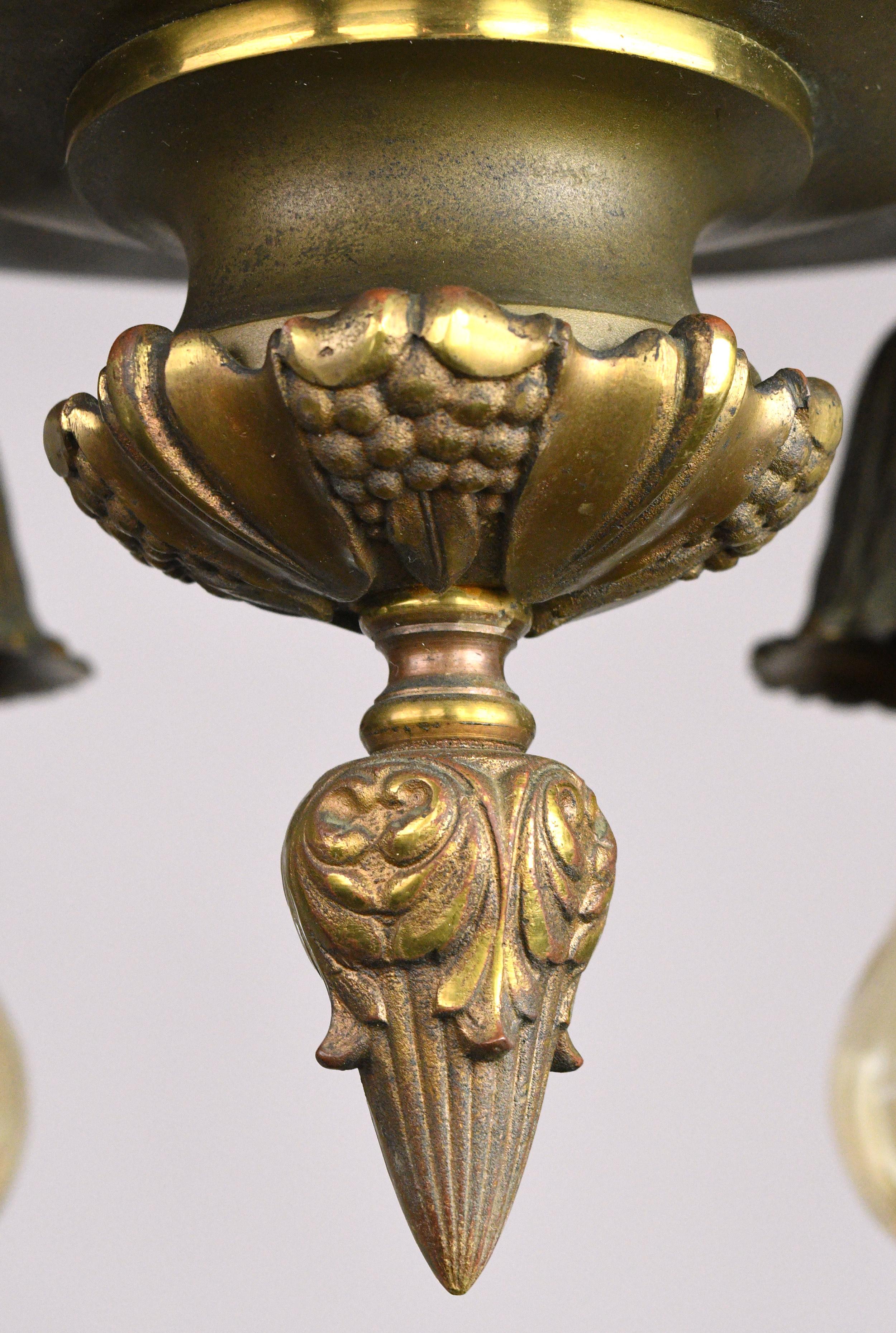 American Bronze Six-Light Chandelier For Sale