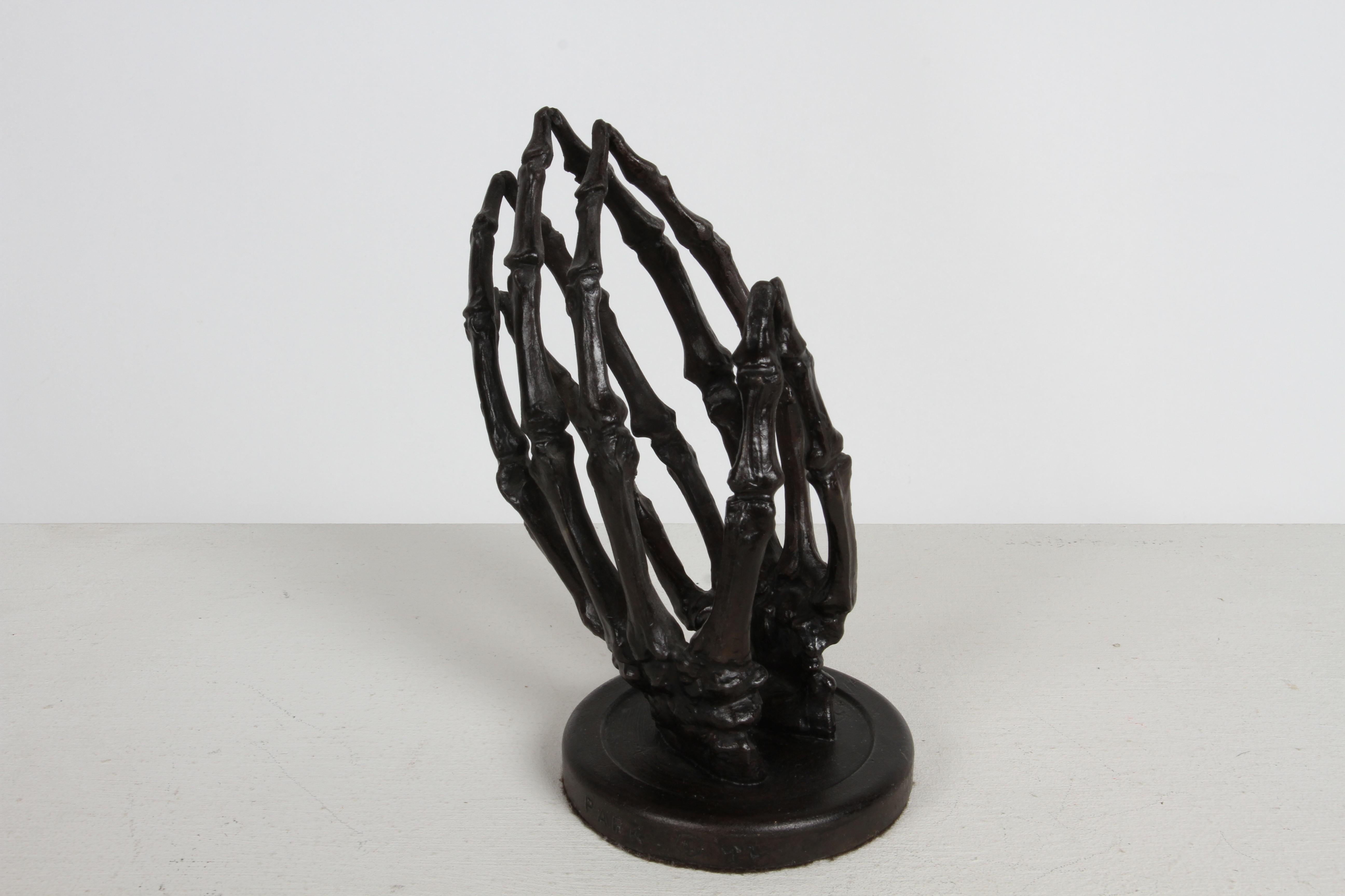 Bronze Skeleton Praying Hands Sculpture - Titled Eternal Hope - Signed Park '92 For Sale 4