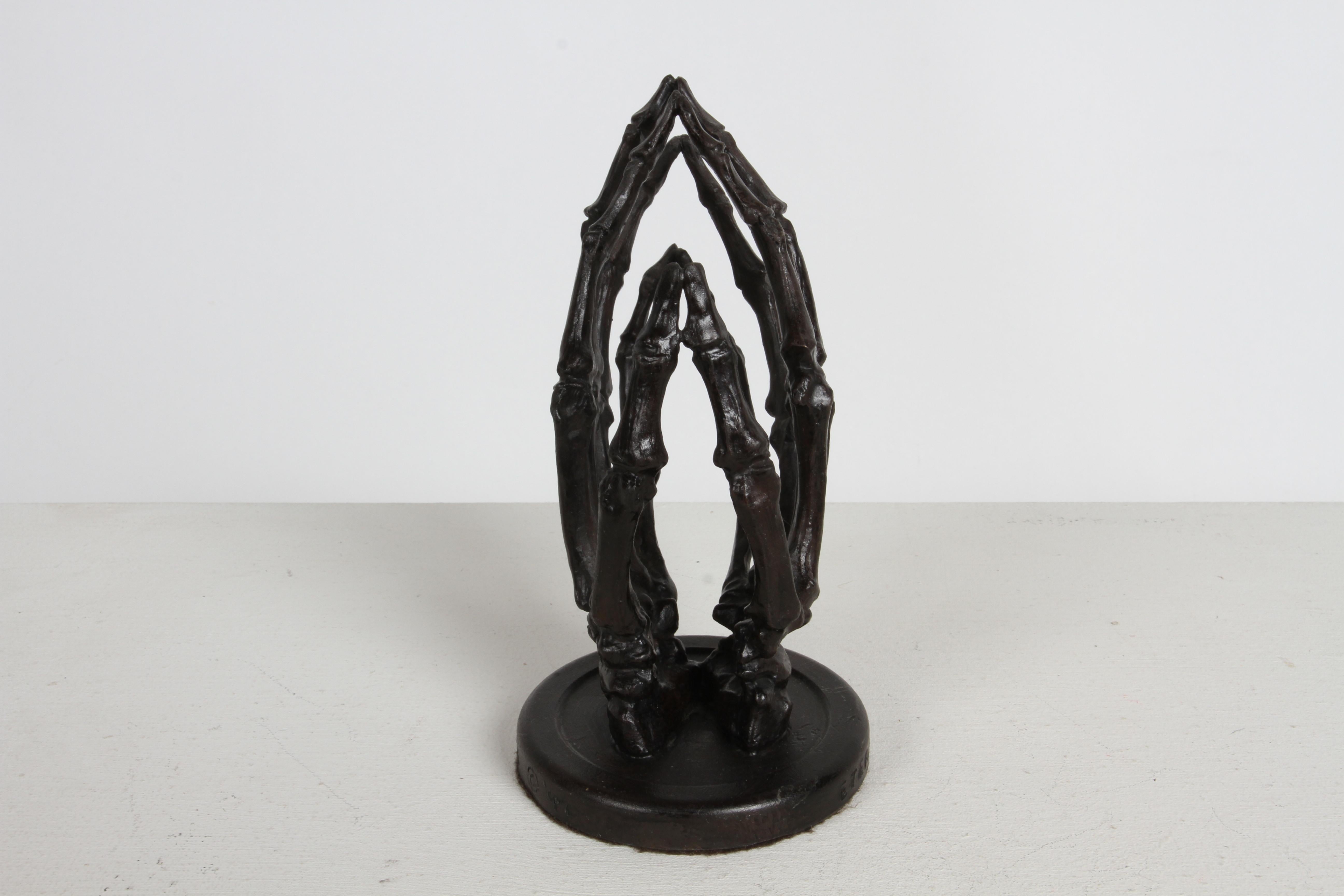 Bronze Skeleton Praying Hands Sculpture - Titled Eternal Hope - Signed Park '92 For Sale 5