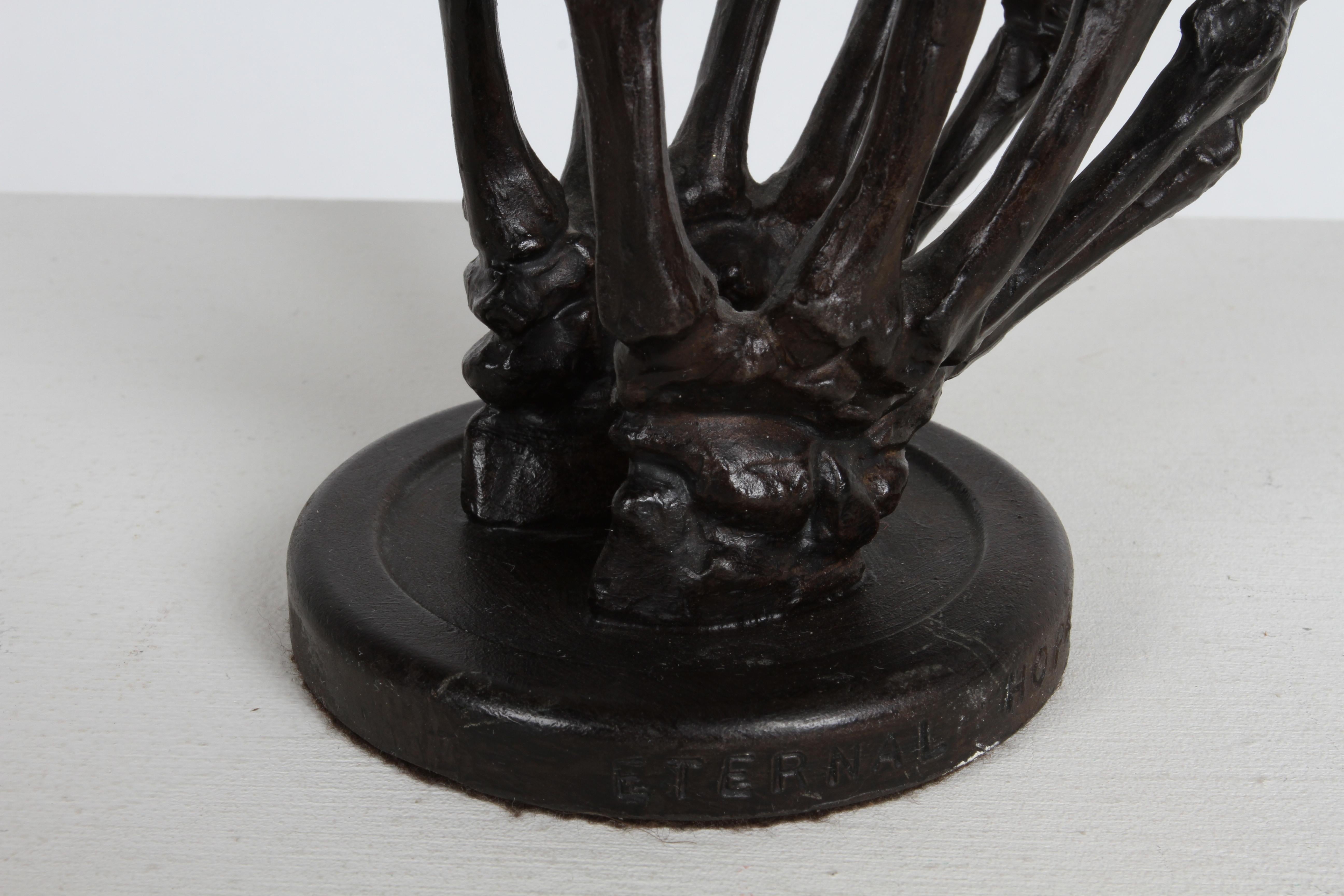 Bronze Skeleton Praying Hands Sculpture - Titled Eternal Hope - Signed Park '92 For Sale 7