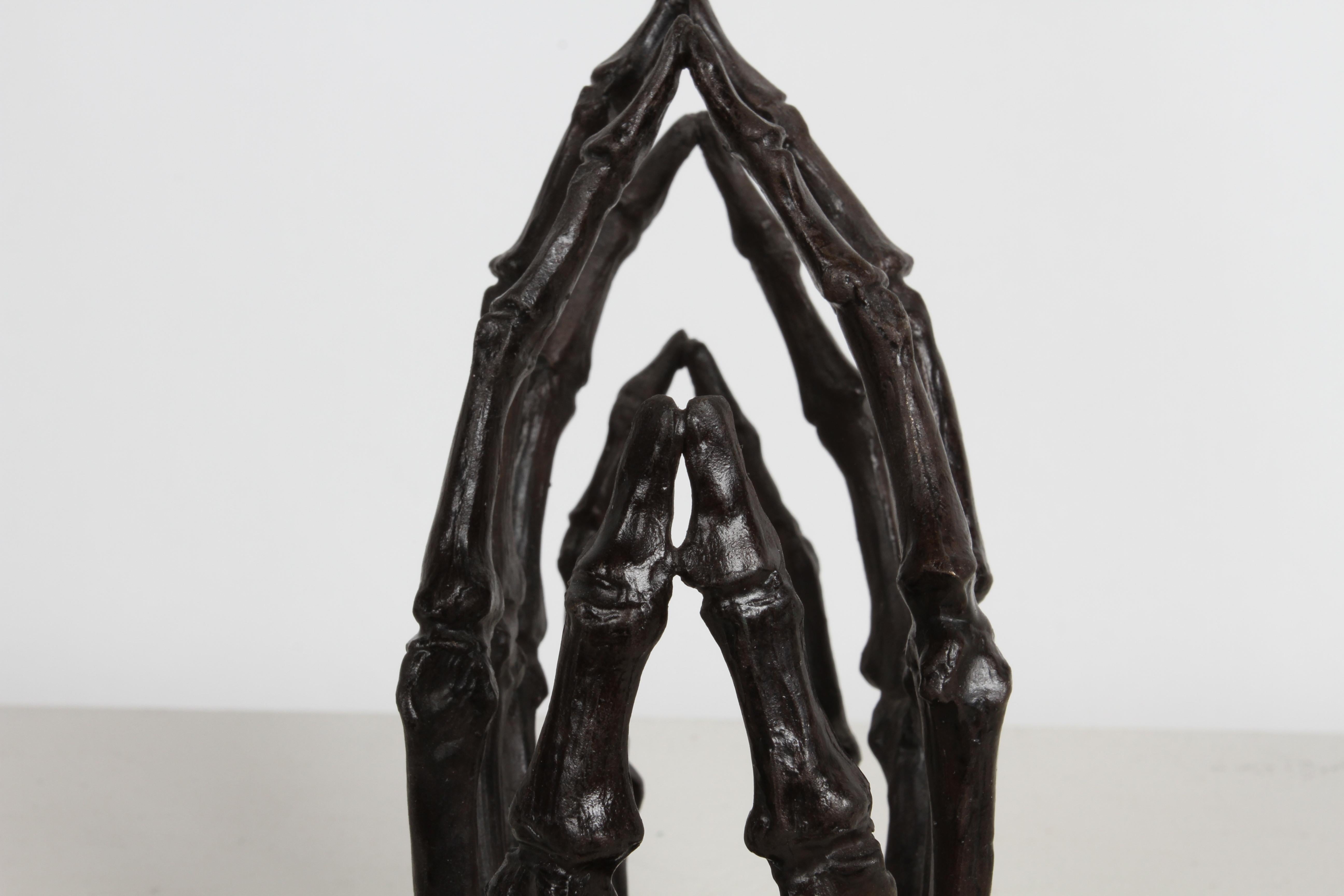 Bronze Skeleton Praying Hands Sculpture - Titled Eternal Hope - Signed Park '92 For Sale 10