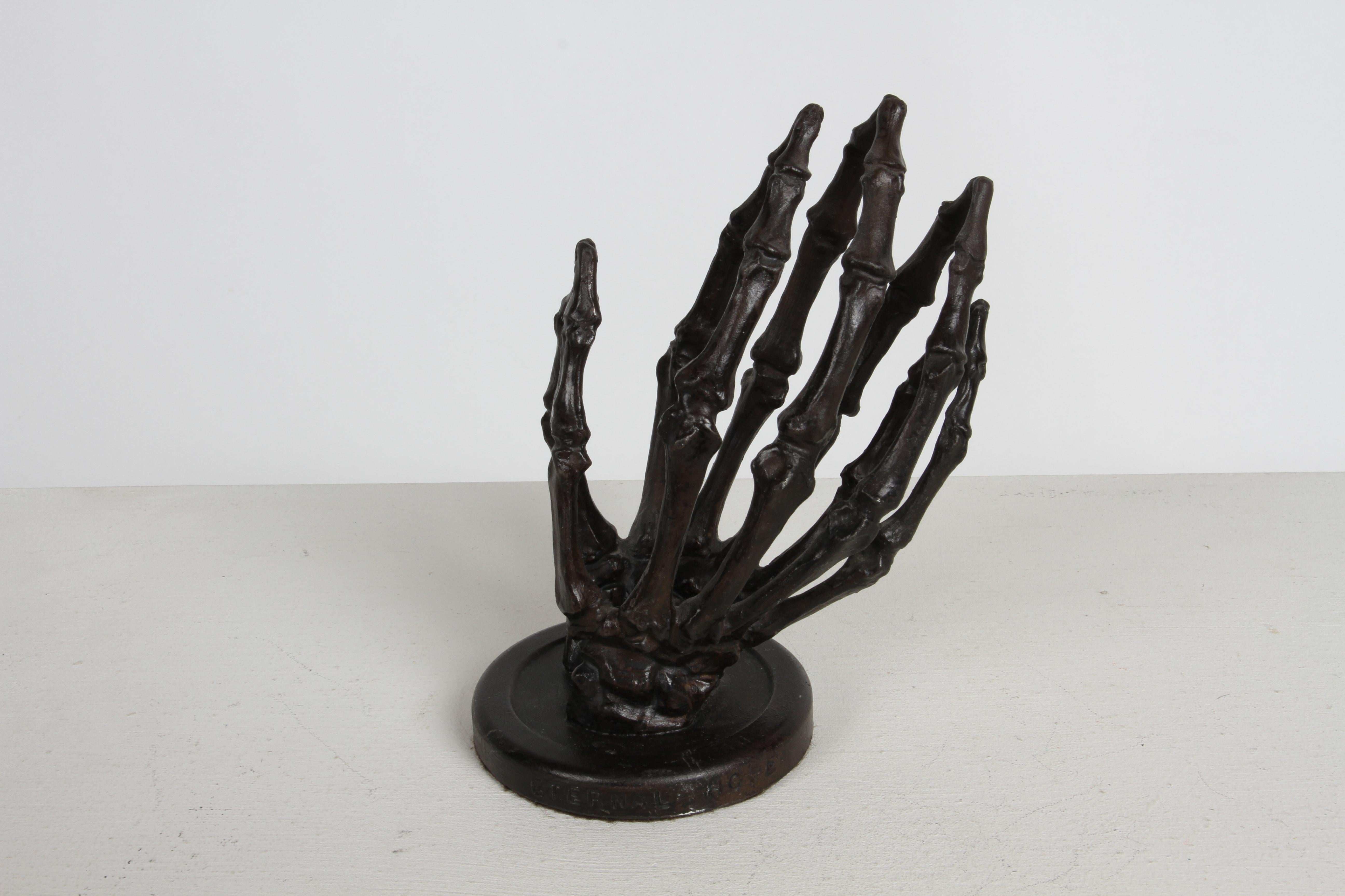 Bronze Skeleton Praying Hands Sculpture - Titled Eternal Hope - Signed Park '92 In Good Condition For Sale In St. Louis, MO