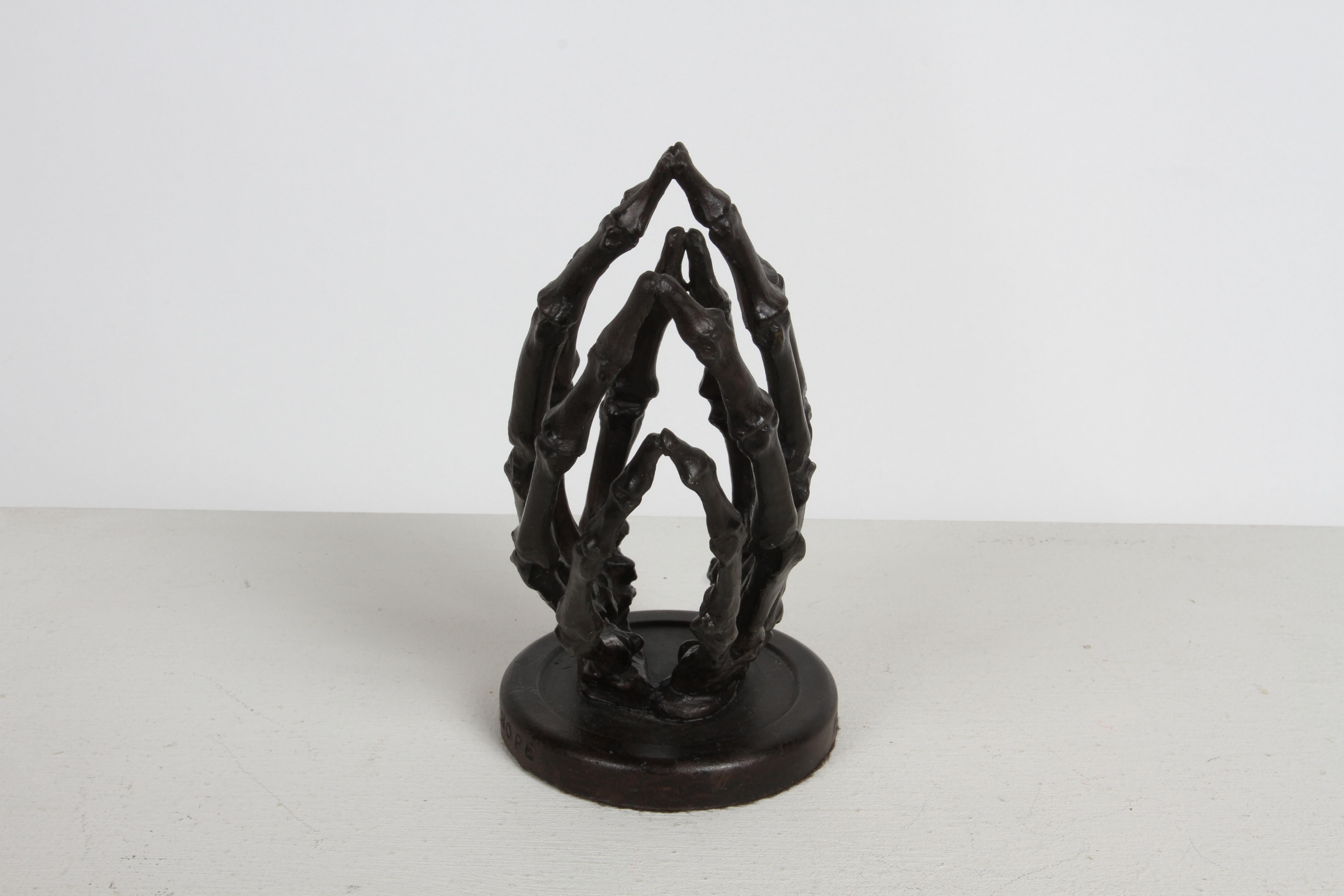 Bronze Skeleton Praying Hands Sculpture - Titled Eternal Hope - Signed Park '92 For Sale 1