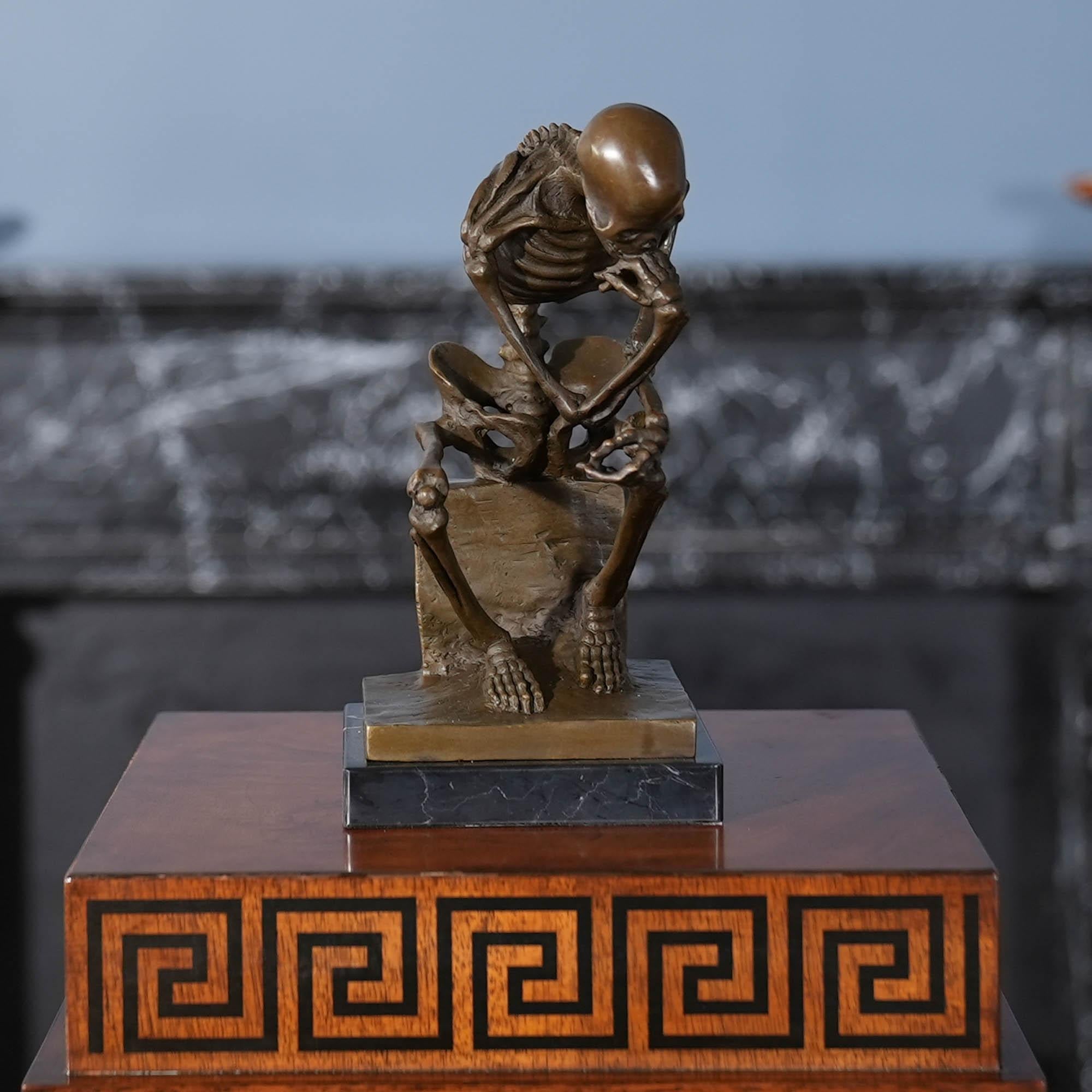 Bronze Skeleton Thinker on Marble Base In New Condition For Sale In Annville, PA