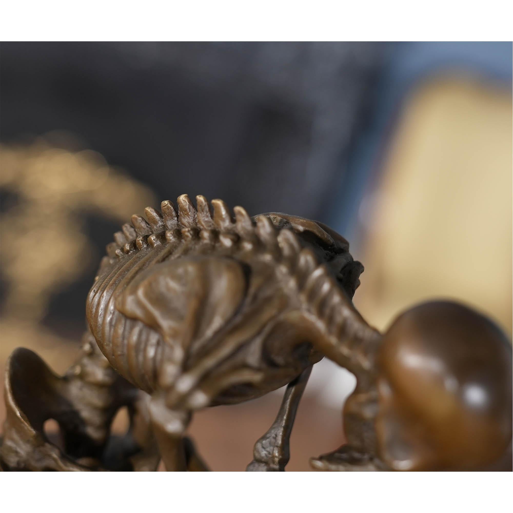 Contemporary Bronze Skeleton Thinker on Marble Base For Sale