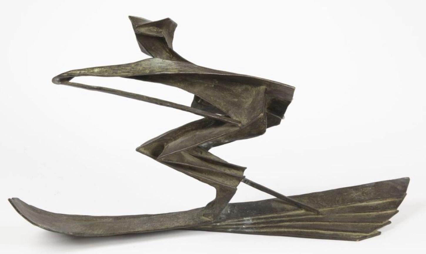Mid-Century Modern Bronze Skiing Sculpture by Robert Cook