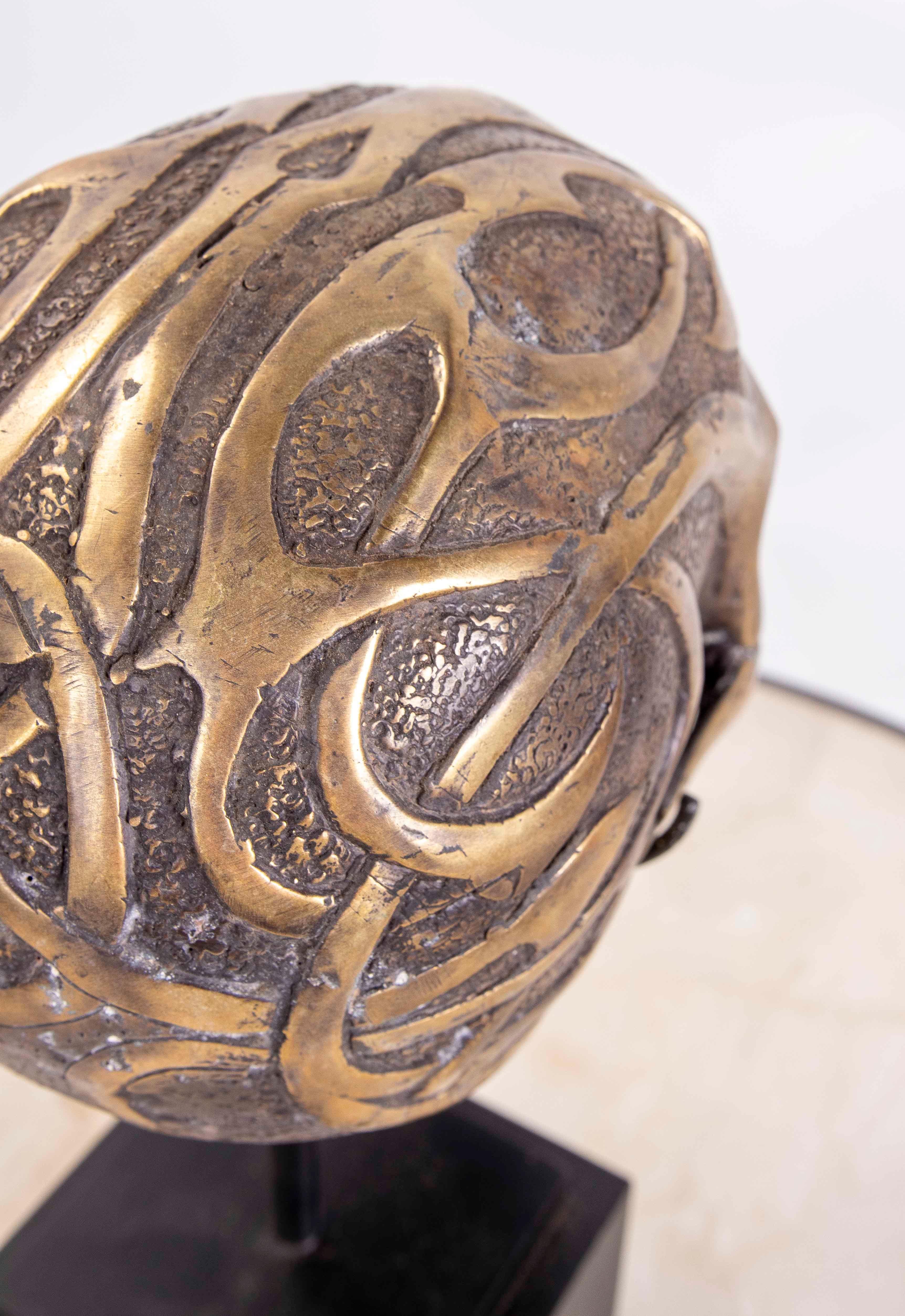 Bronze Skull Head on Square Wooden Base 6