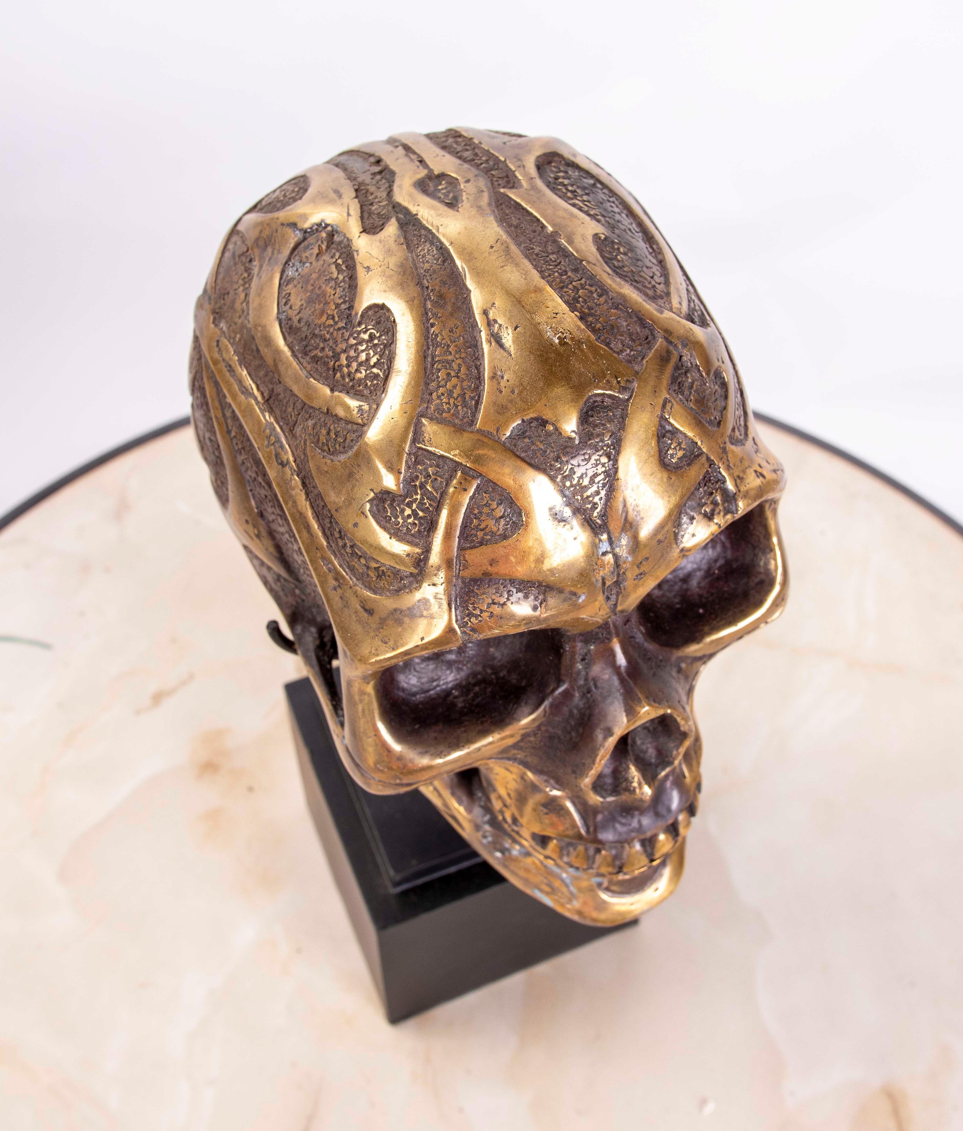 Bronze Skull Head on Square Wooden Base 8