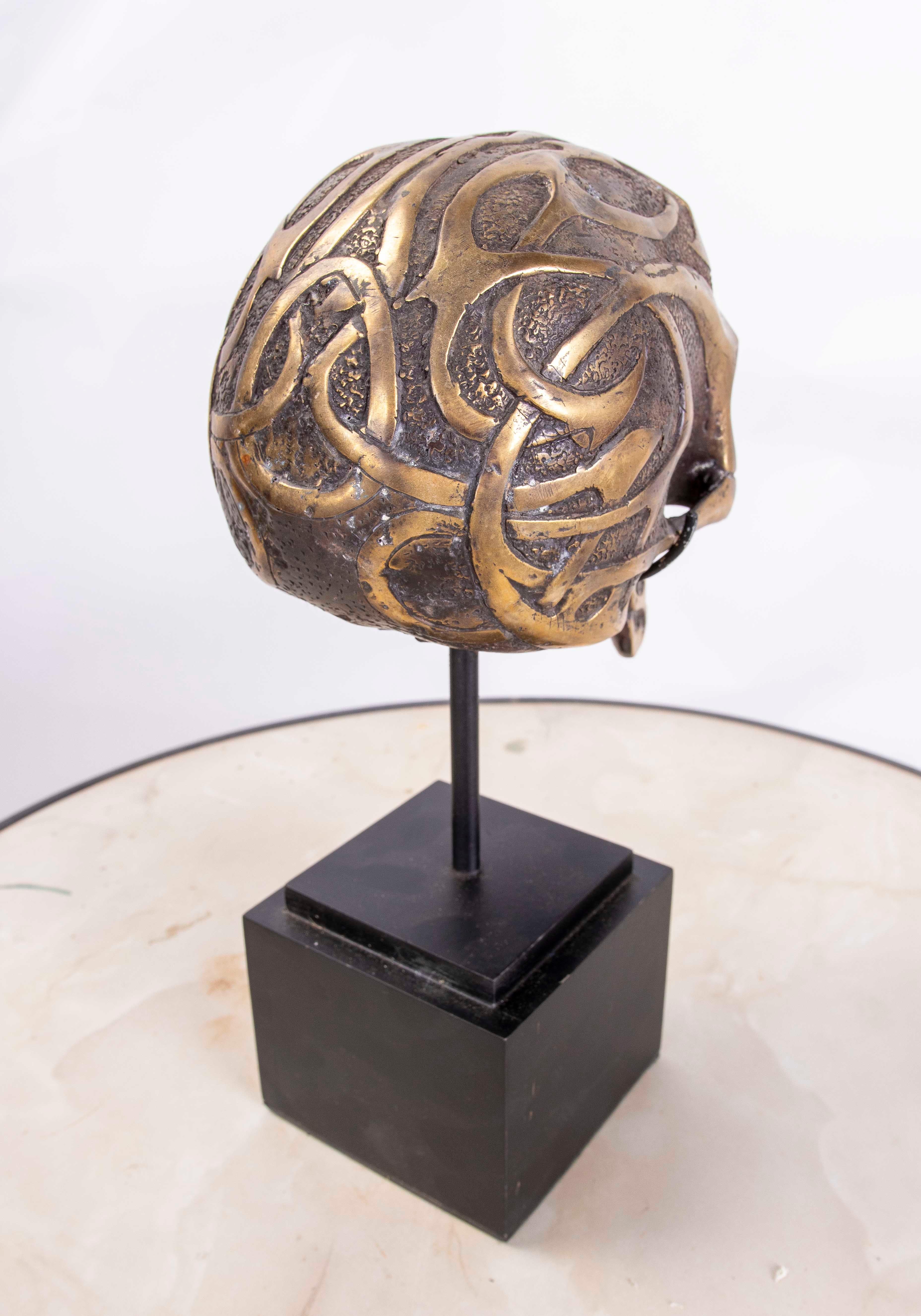 Bronze Skull Head on Square Wooden Base 3