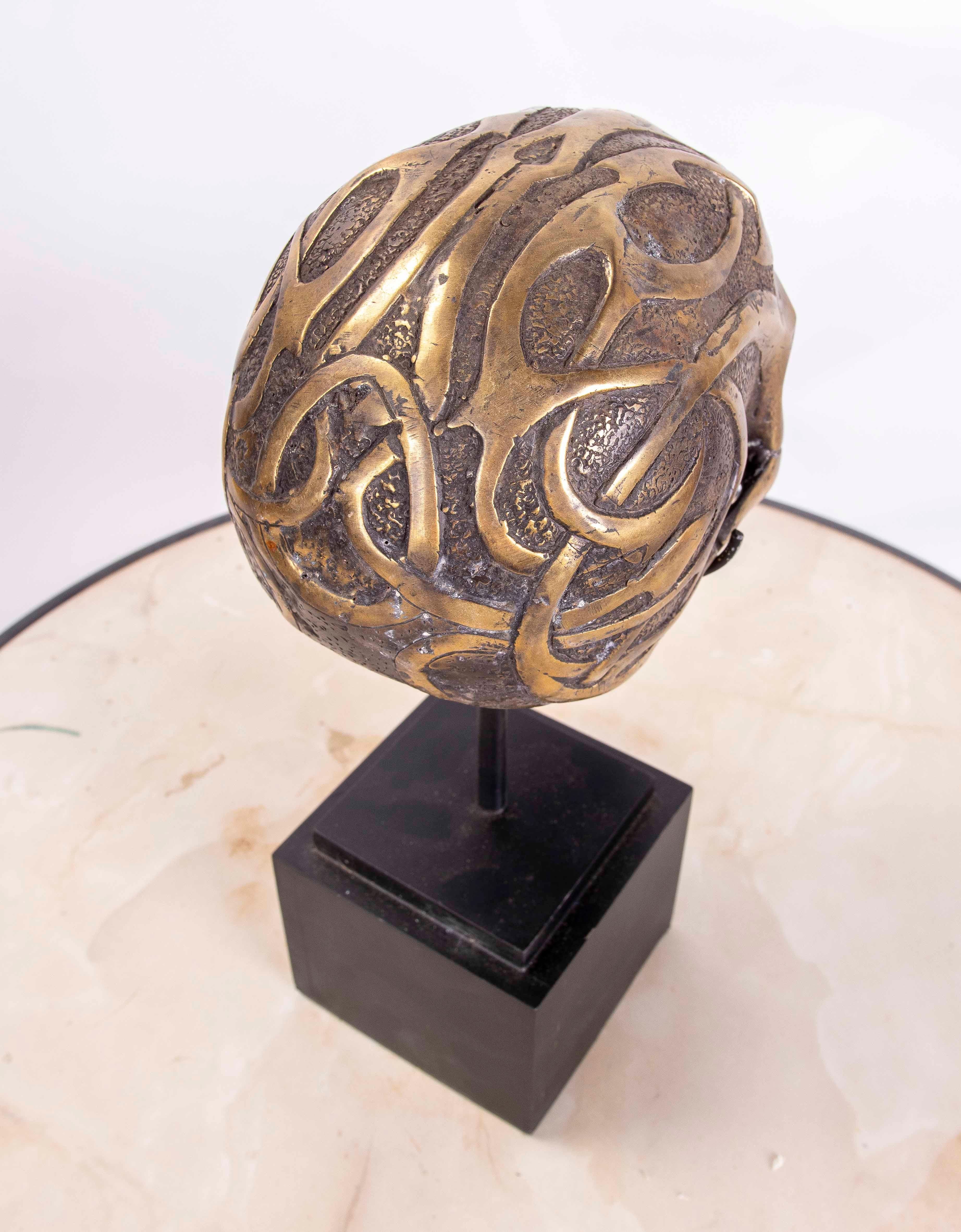 Bronze Skull Head on Square Wooden Base 4