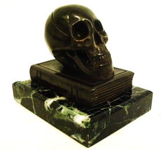Bronze Skull Over a Book Sculpture / Paperweight