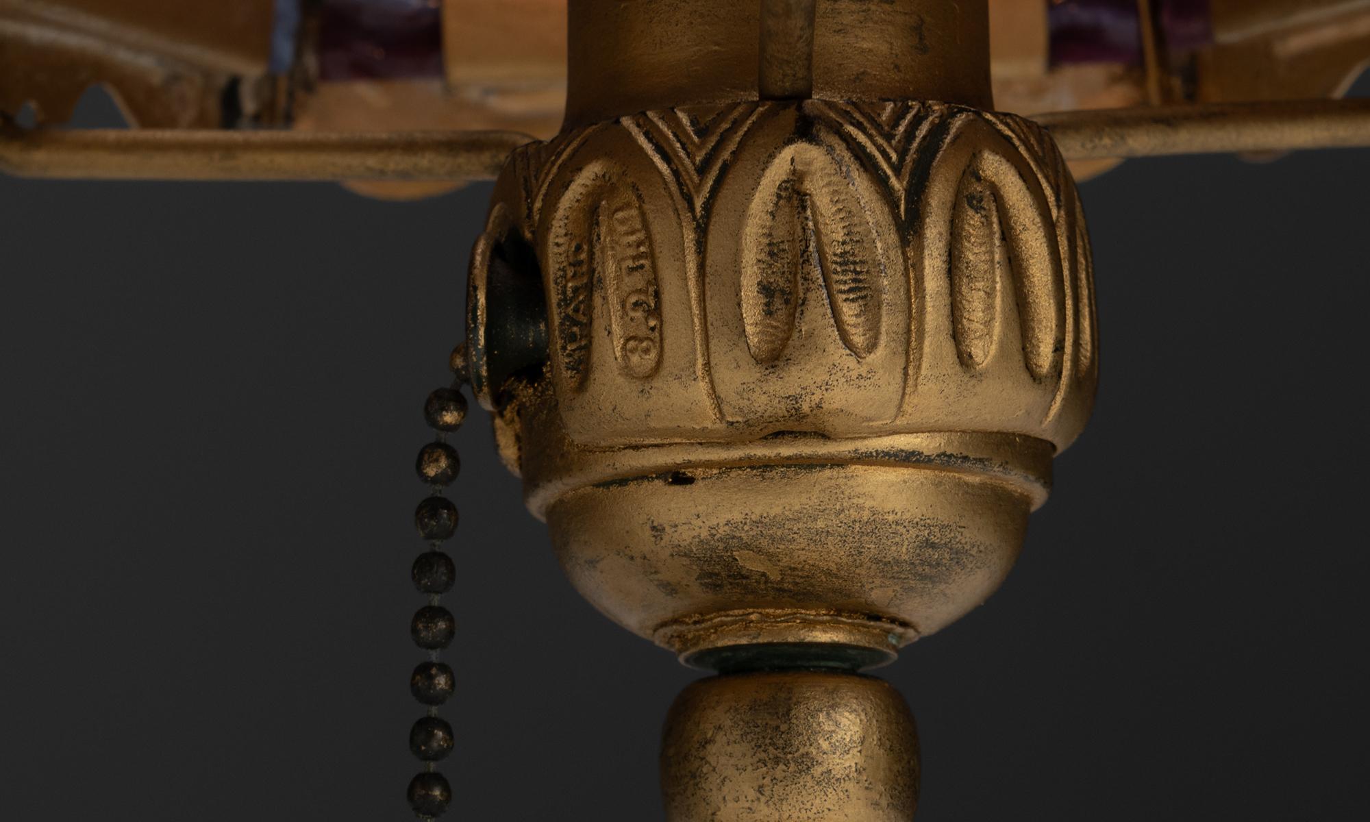 Bronze Slag Glass Boudoir Lamps, America circa 1920 In Good Condition In Culver City, CA