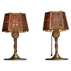 Bronze Slag Glass Boudoir Lamps, America circa 1920