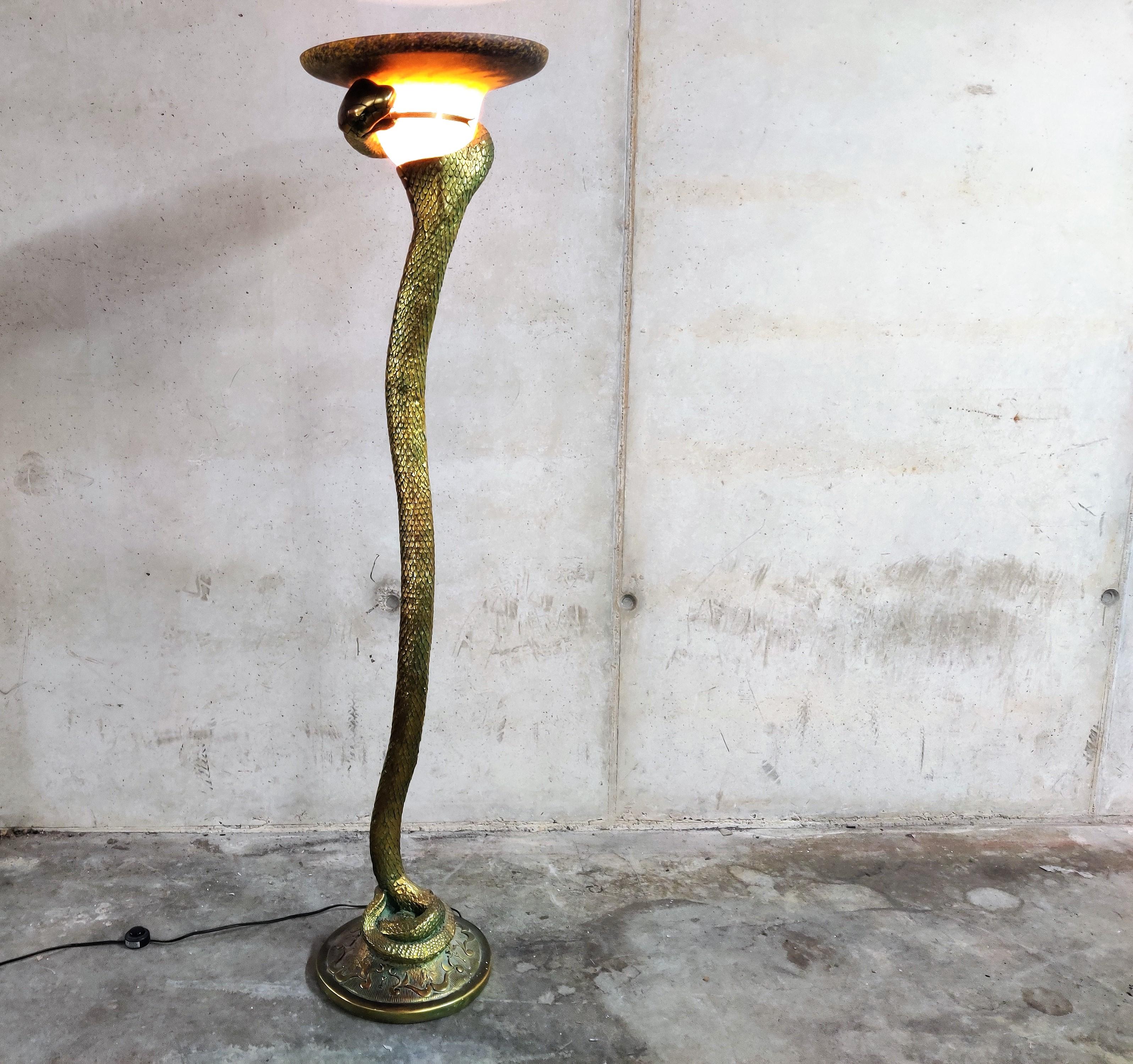 Bronze Snake Floor Lamp after Edgar Brandt, 1960s 1