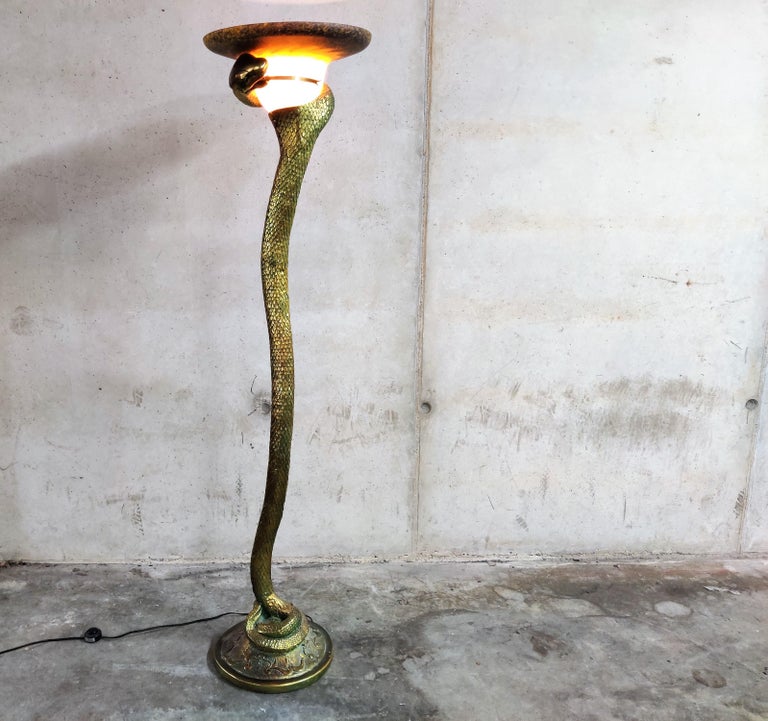 Bronze Snake Floor Lamp after Edgar Brandt, 1960s at 1stDibs