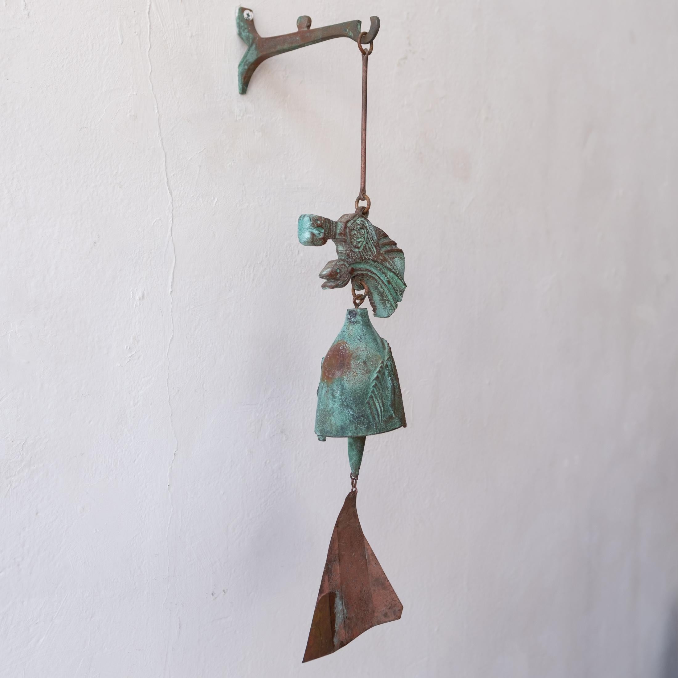 Mid-Century Modern Bronze Soleri Bell Sculpture and Hanging Bracket