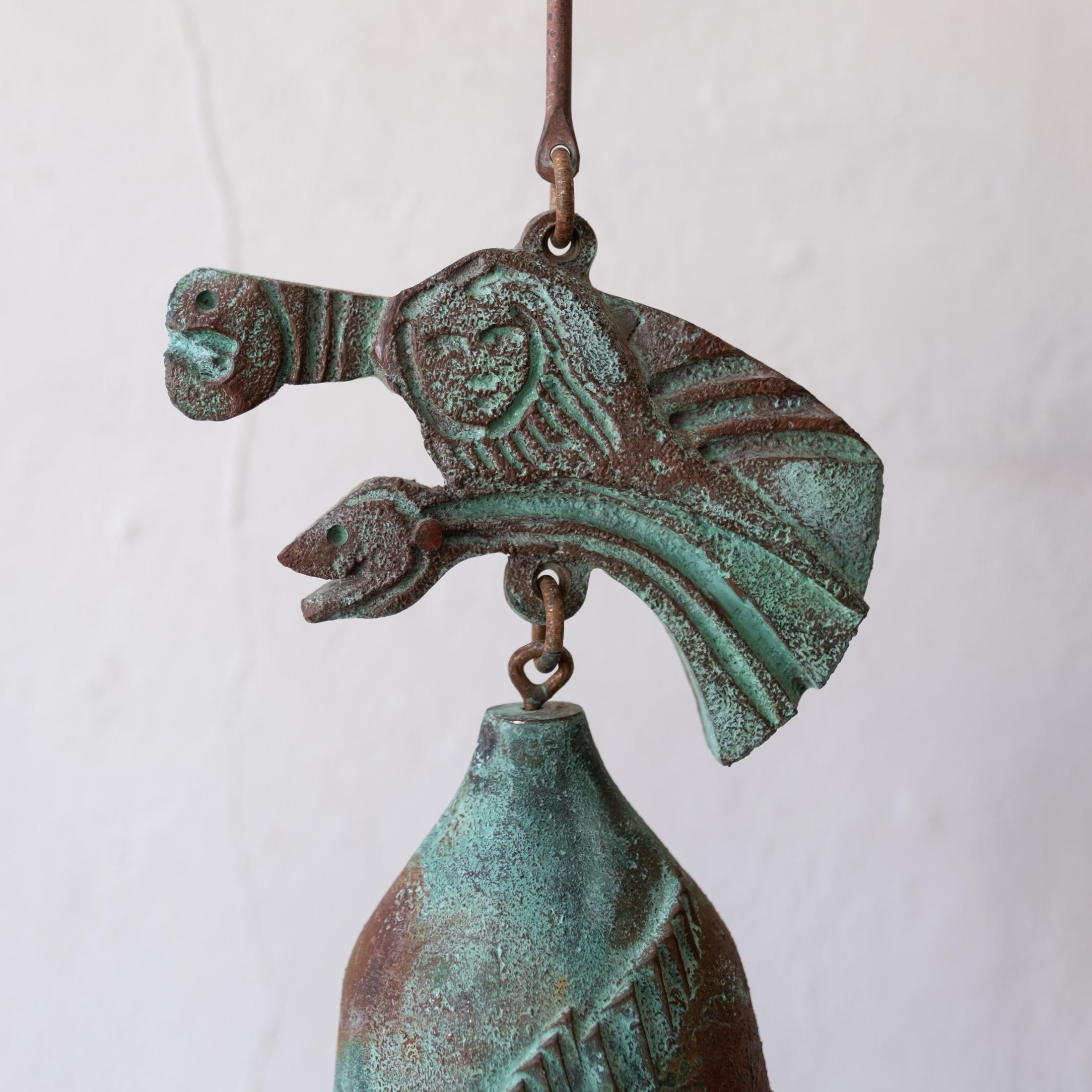 Bronze Soleri Bell Sculpture and Hanging Bracket In Good Condition In San Diego, CA