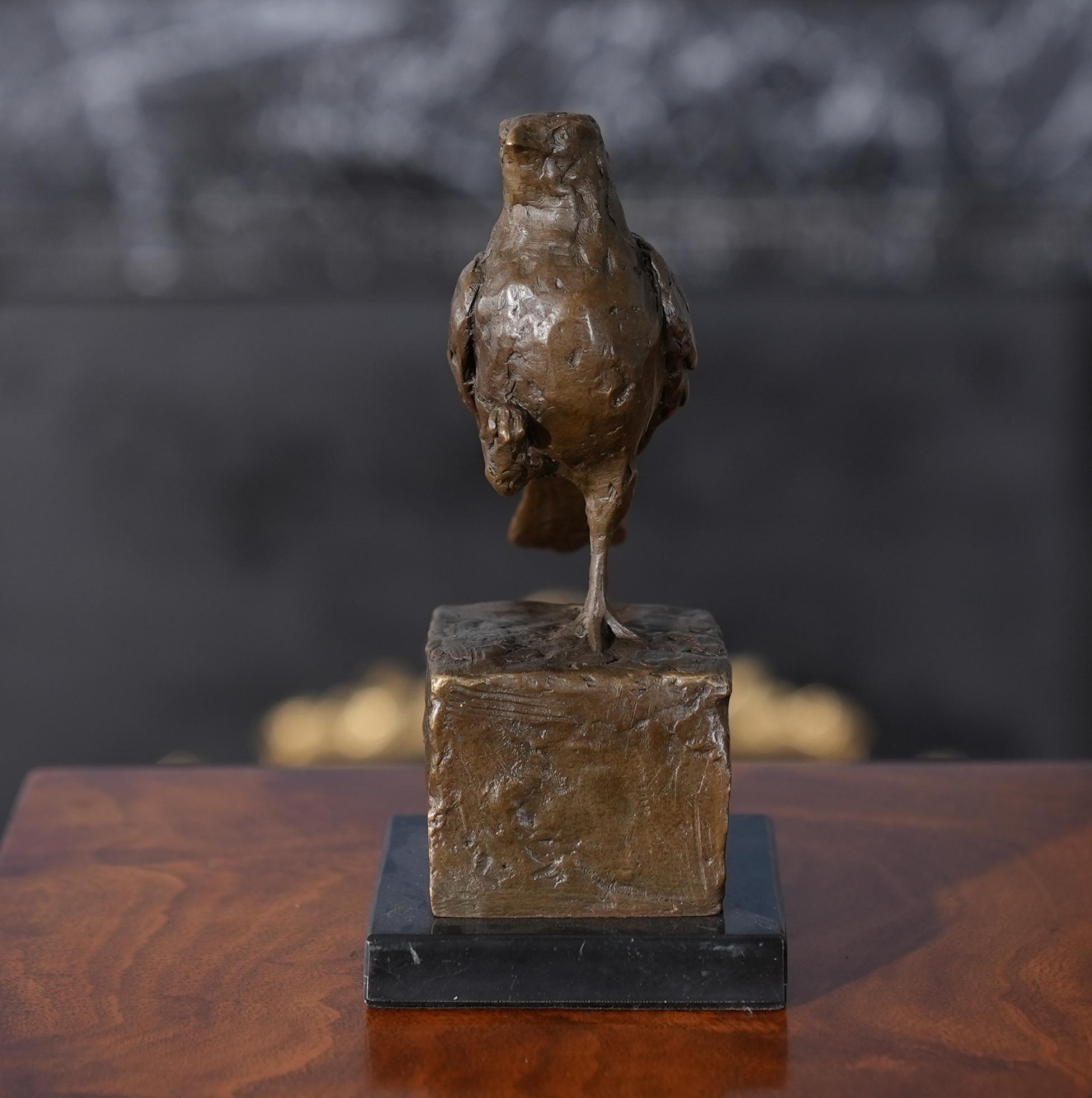 Hand-Crafted Bronze Sparrow on Marble Base For Sale