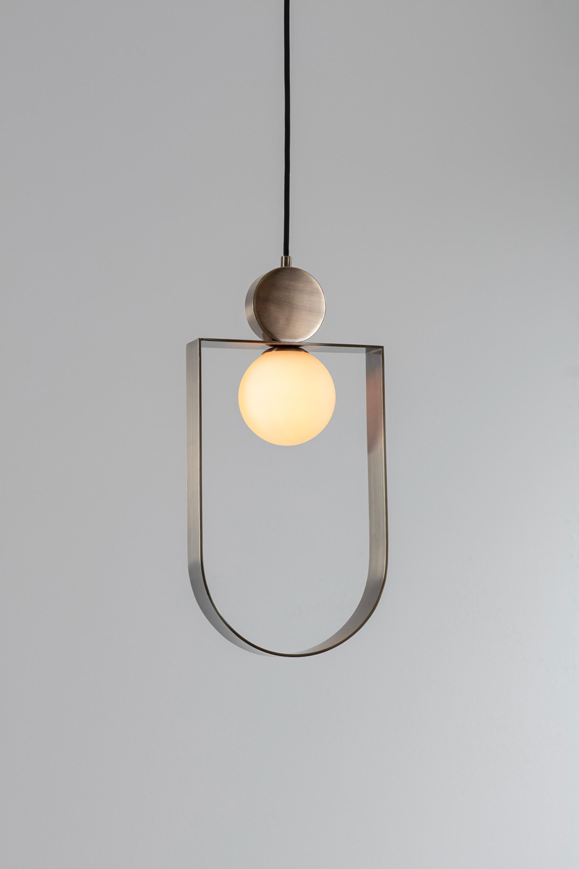 Bronze Sphere in Stadium Pendant Light by Square in Circle In New Condition For Sale In Geneve, CH