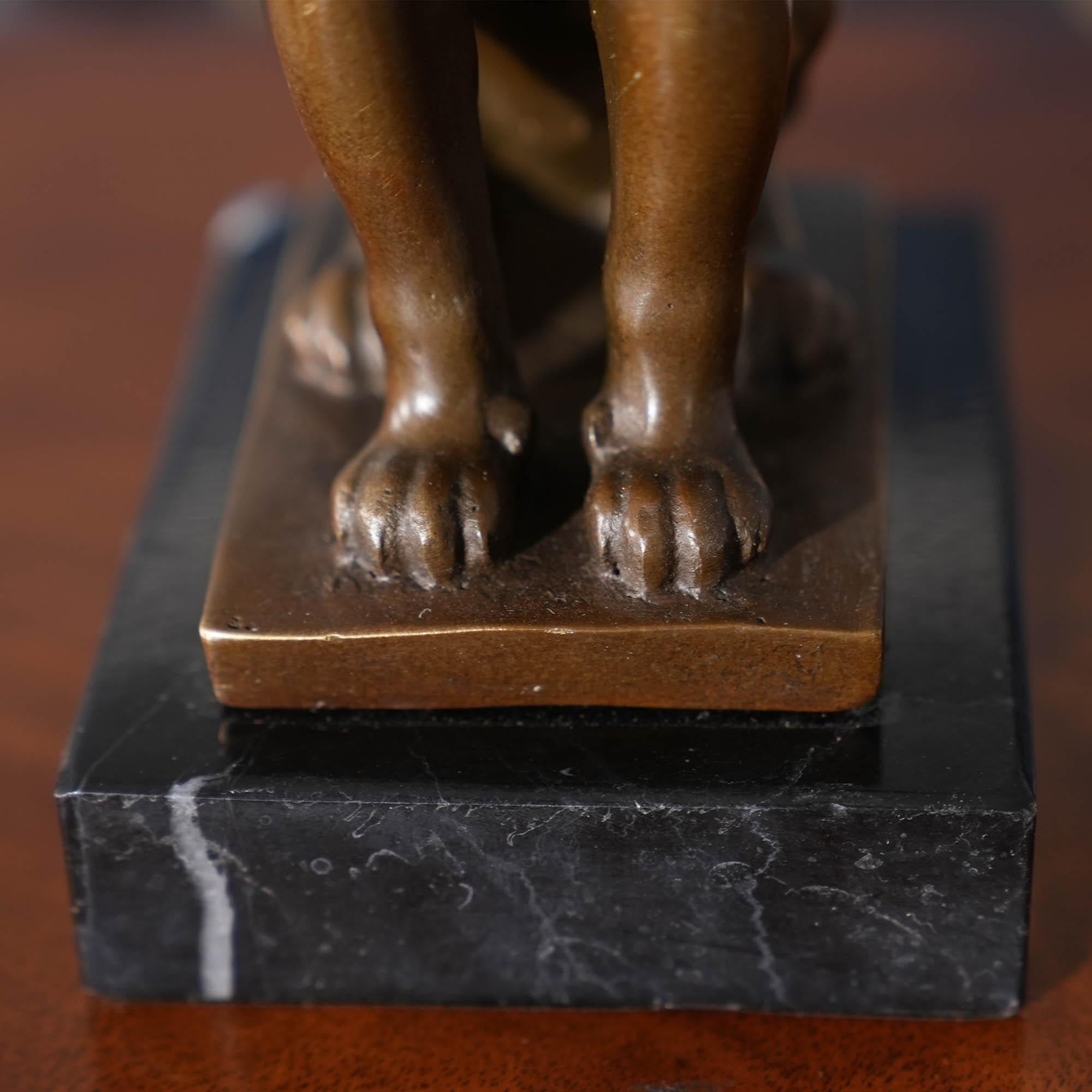 Contemporary Bronze Sphinx Candle Holder on Marble Base For Sale