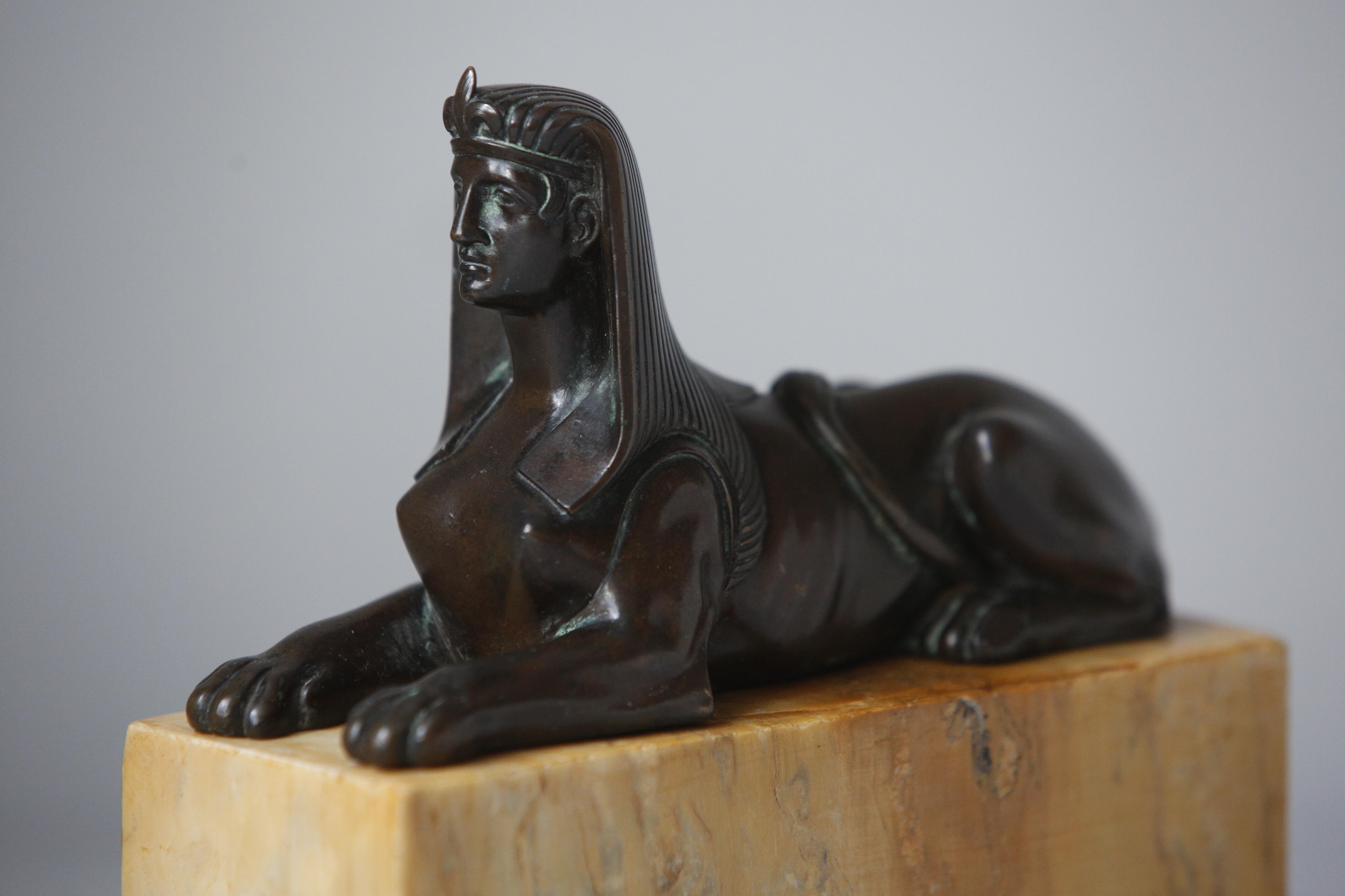 Empire Bronze Sphinx Sienna Marble Base Grand Tour 19th Century  For Sale