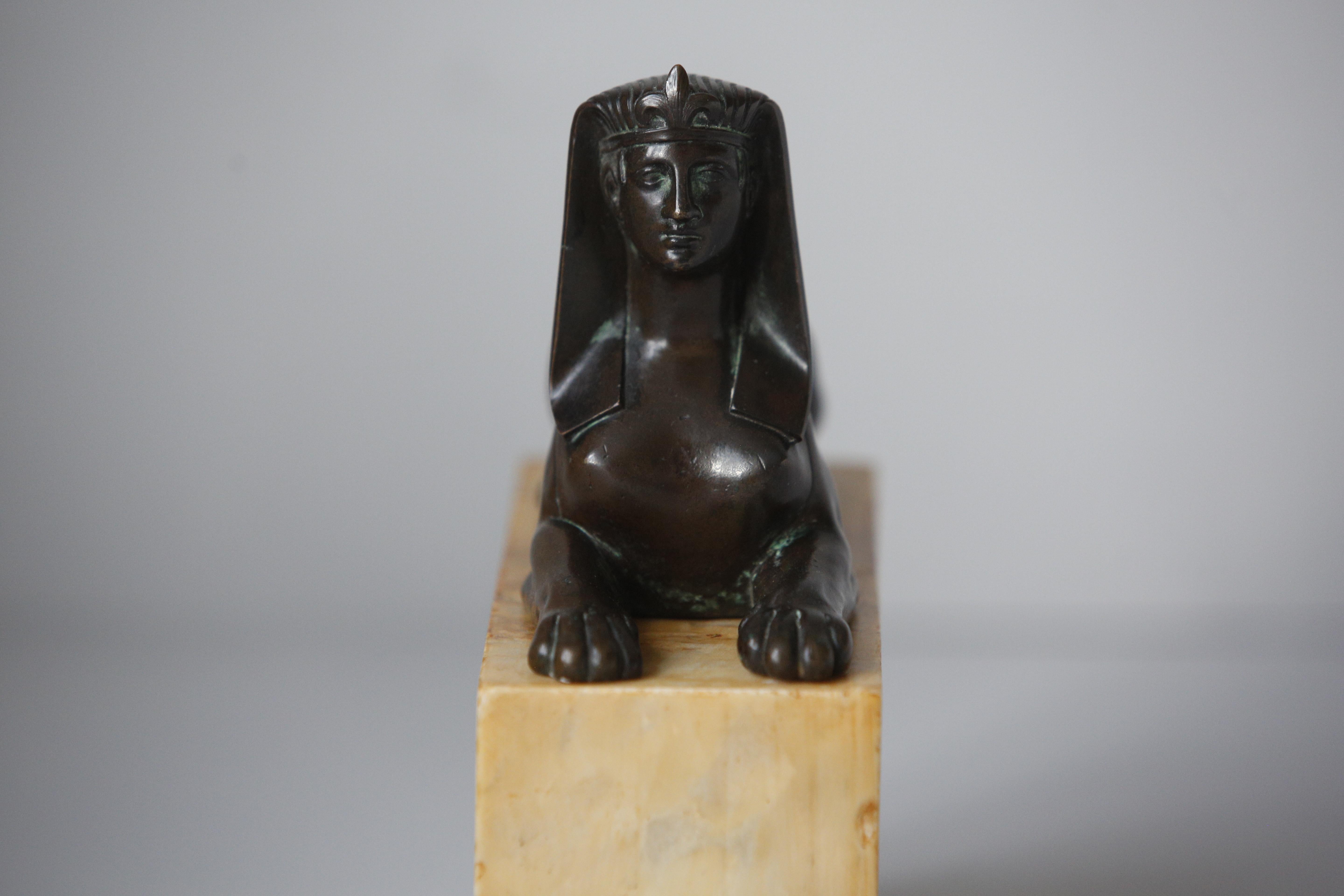French Bronze Sphinx Sienna Marble Base Grand Tour 19th Century  For Sale