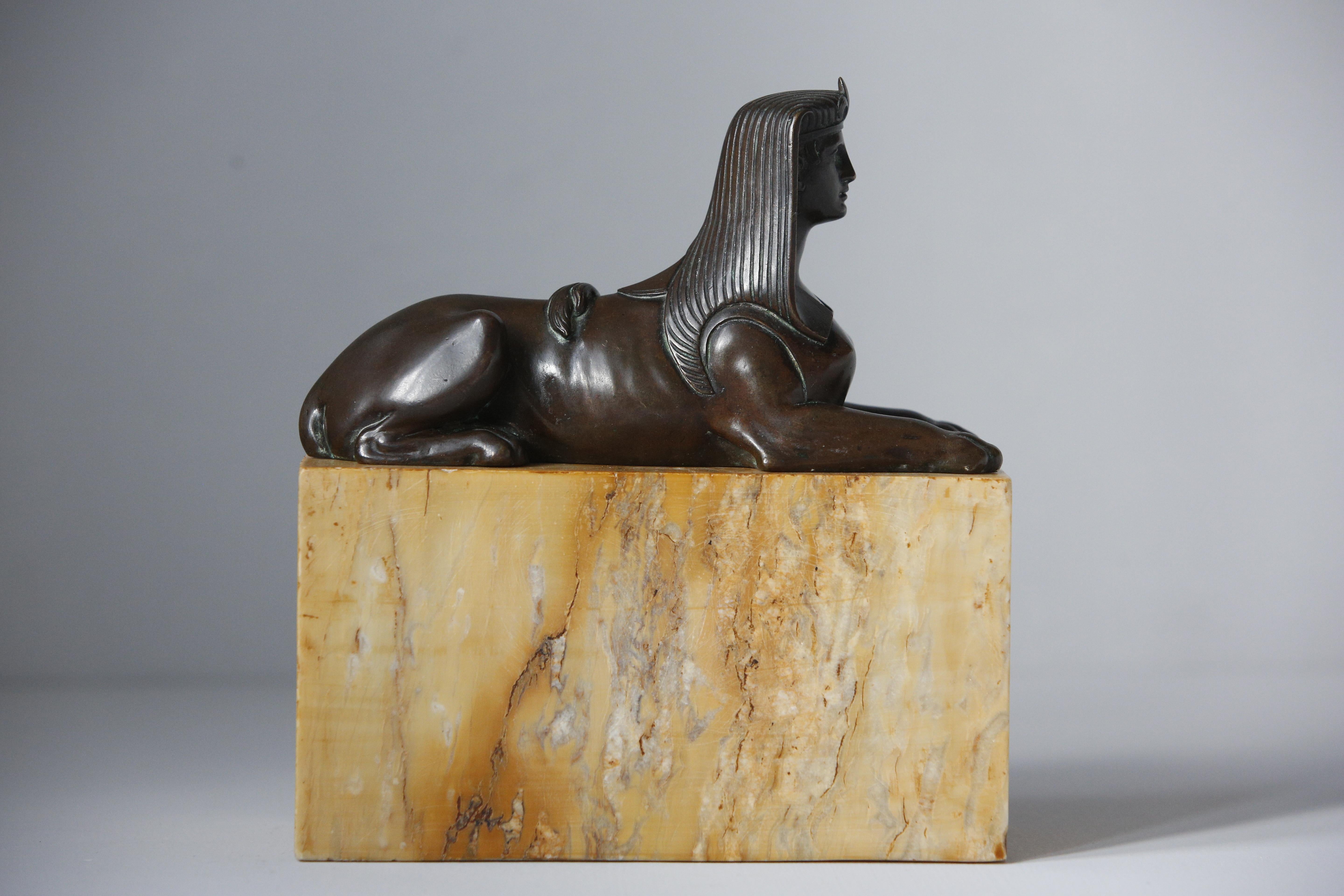 Cast Bronze Sphinx Sienna Marble Base Grand Tour 19th Century  For Sale