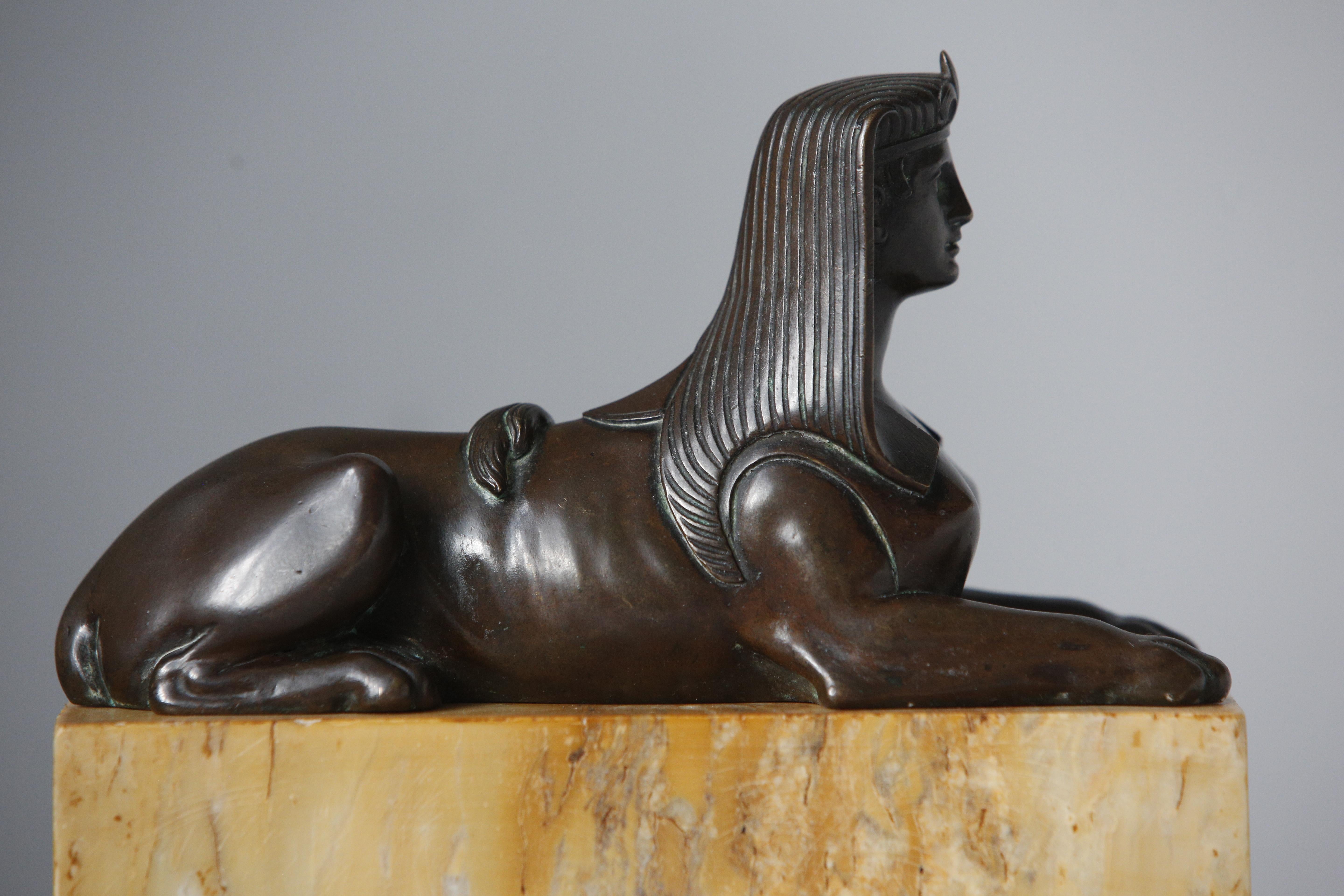 Bronze Sphinx Sienna Marble Base Grand Tour 19th Century 1