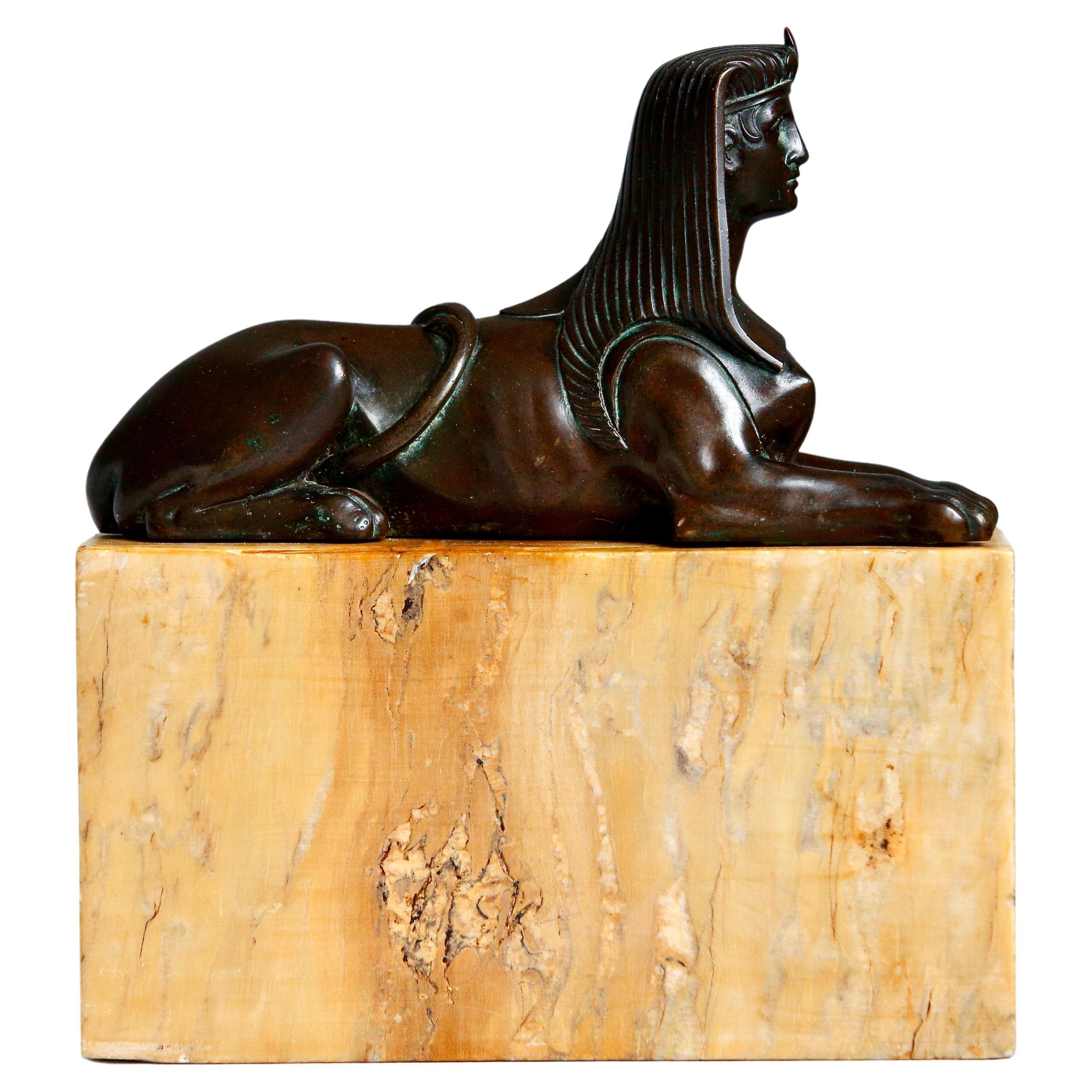 Bronze Sphinx Sienna Marble Base Grand Tour 19th Century  For Sale