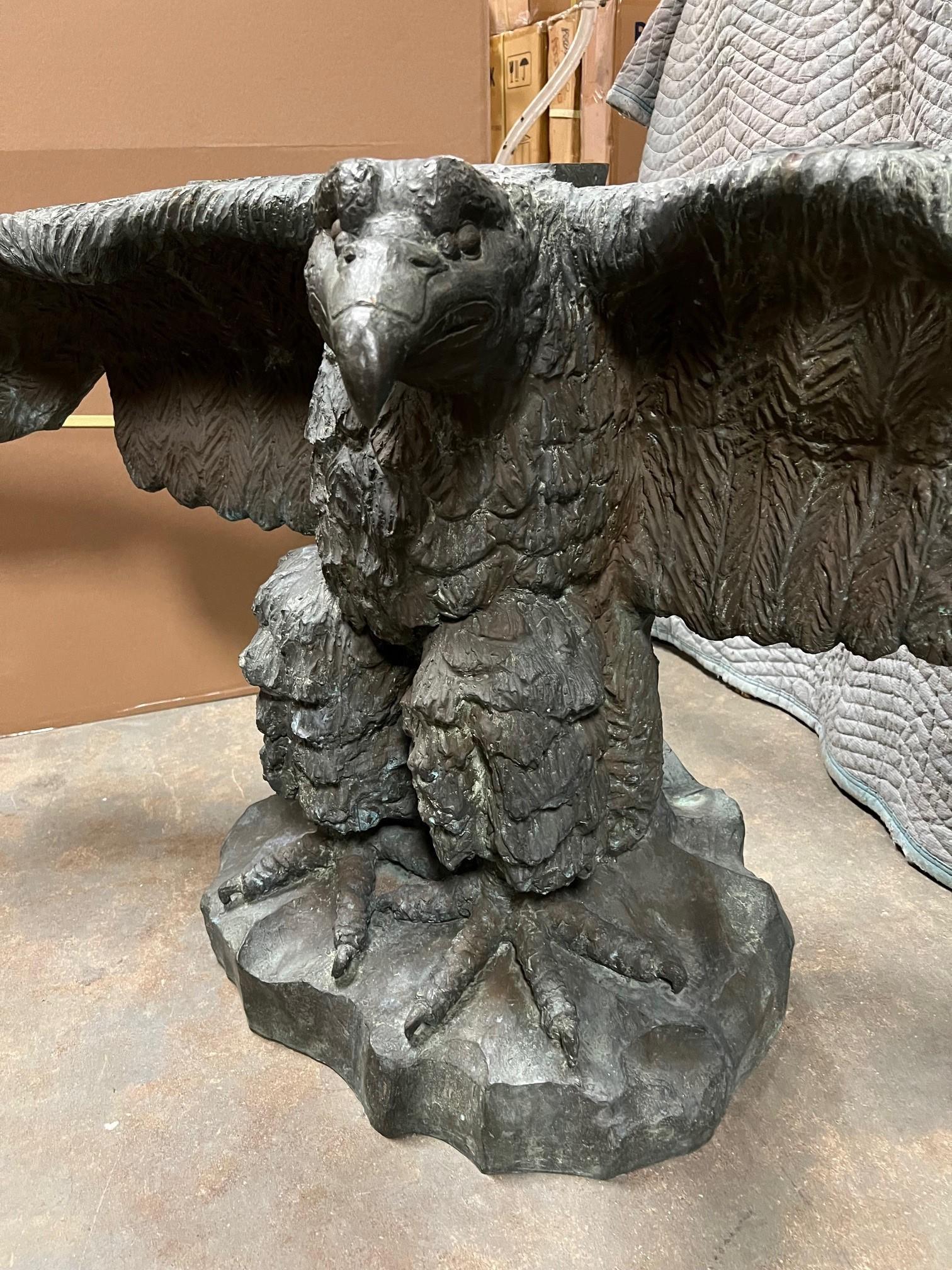 Bronze Spread Winged Eagle Sculpture Console Table  In Good Condition For Sale In Stamford, CT