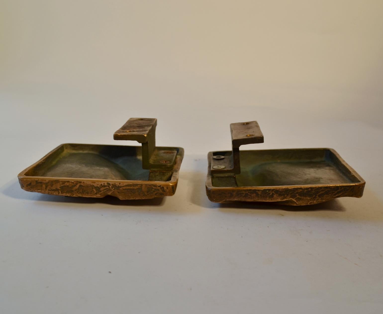 Late 20th Century Architectural Push Pull Square Bronze Door Handle Pair with Keyhole cover & Bell For Sale