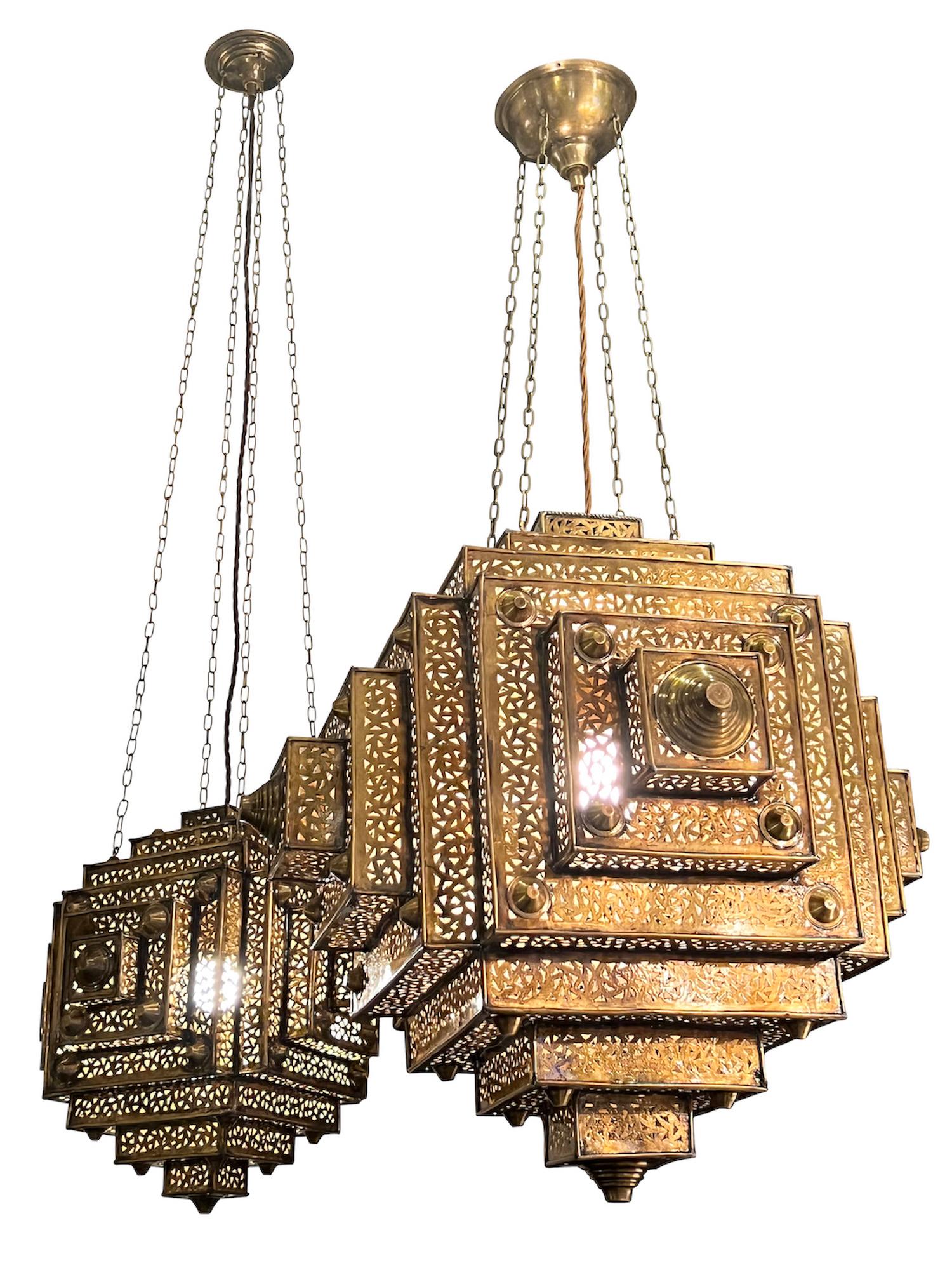 Bronze Square Perforated Chandelier, Morocco, Contemporary For Sale 2