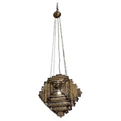 Bronze Square Perforated Chandelier, Morocco, Contemporary