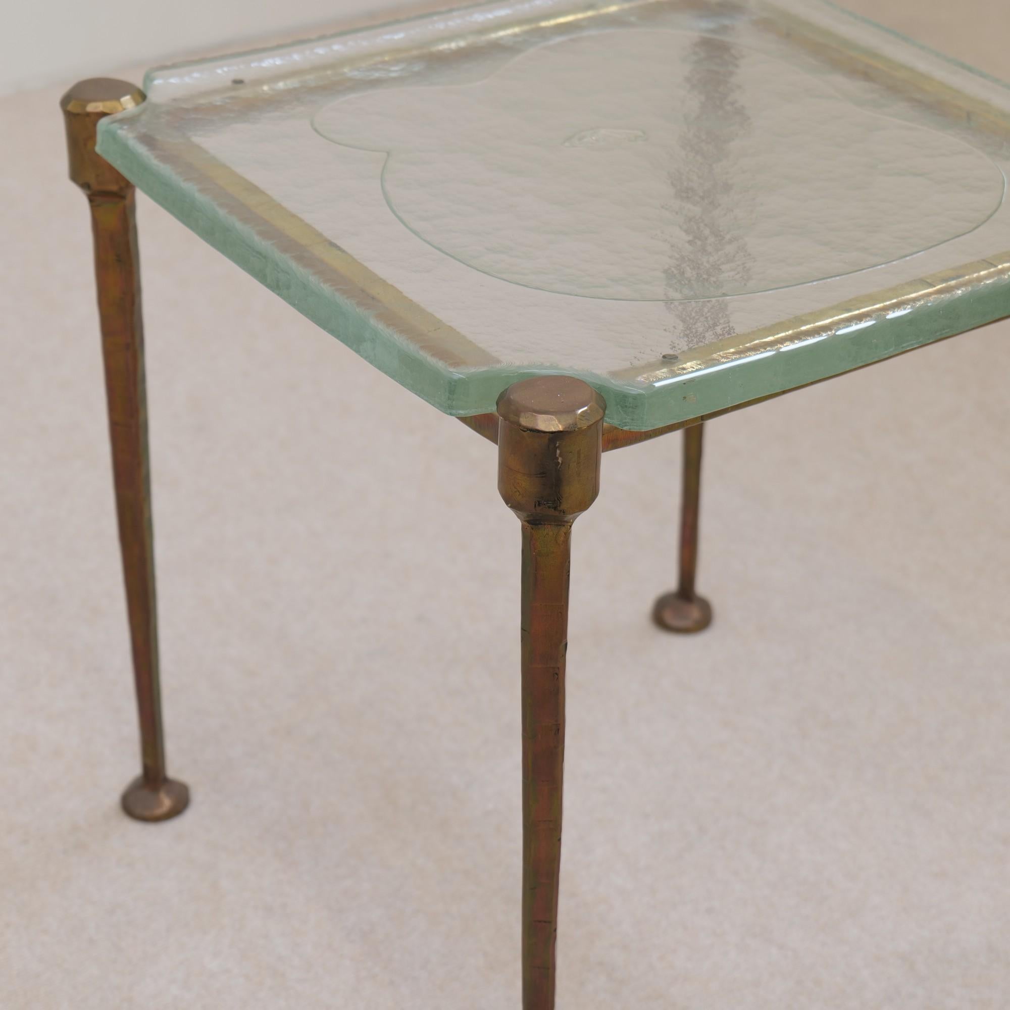 Allemand Table carrée Lothar Klute avec verre coulé bleu/vert
