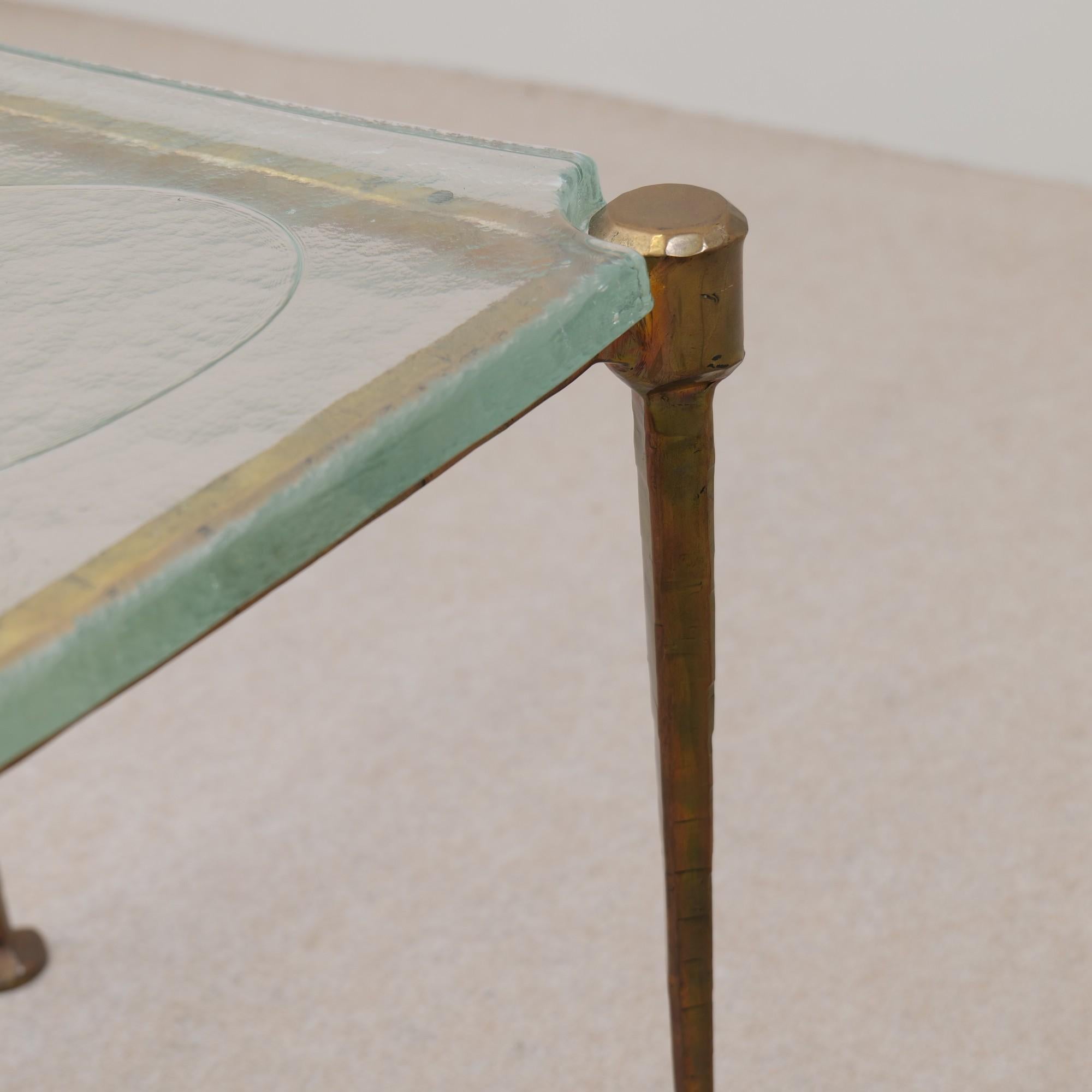 Fin du 20e siècle Table carrée Lothar Klute avec verre coulé bleu/vert