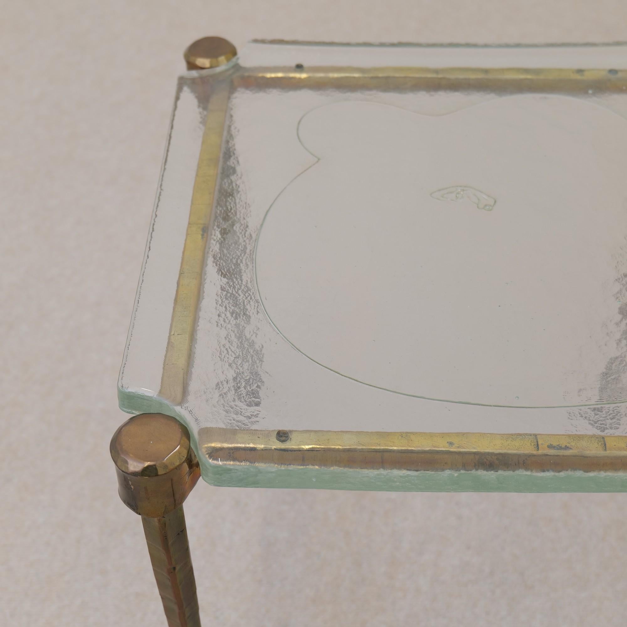 Table carrée Lothar Klute avec verre coulé bleu/vert 1
