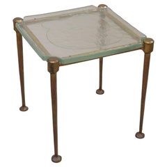 tavolo quadrato in bronzo di Lothar Klute con vetro fuso blu/verde