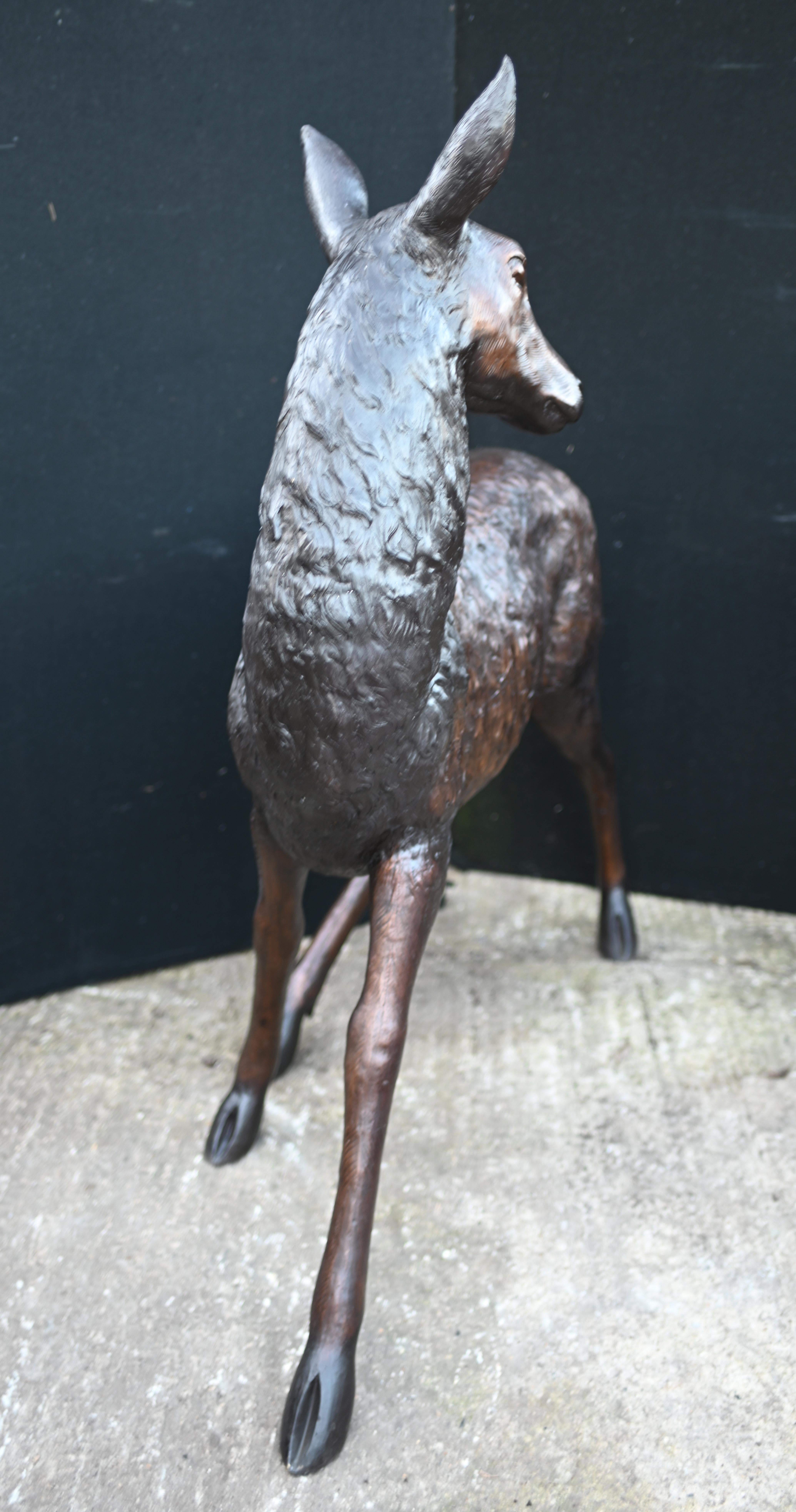 Late 20th Century Bronze Stag and Deer Statues Pair Scottish Highland Garden Castings For Sale