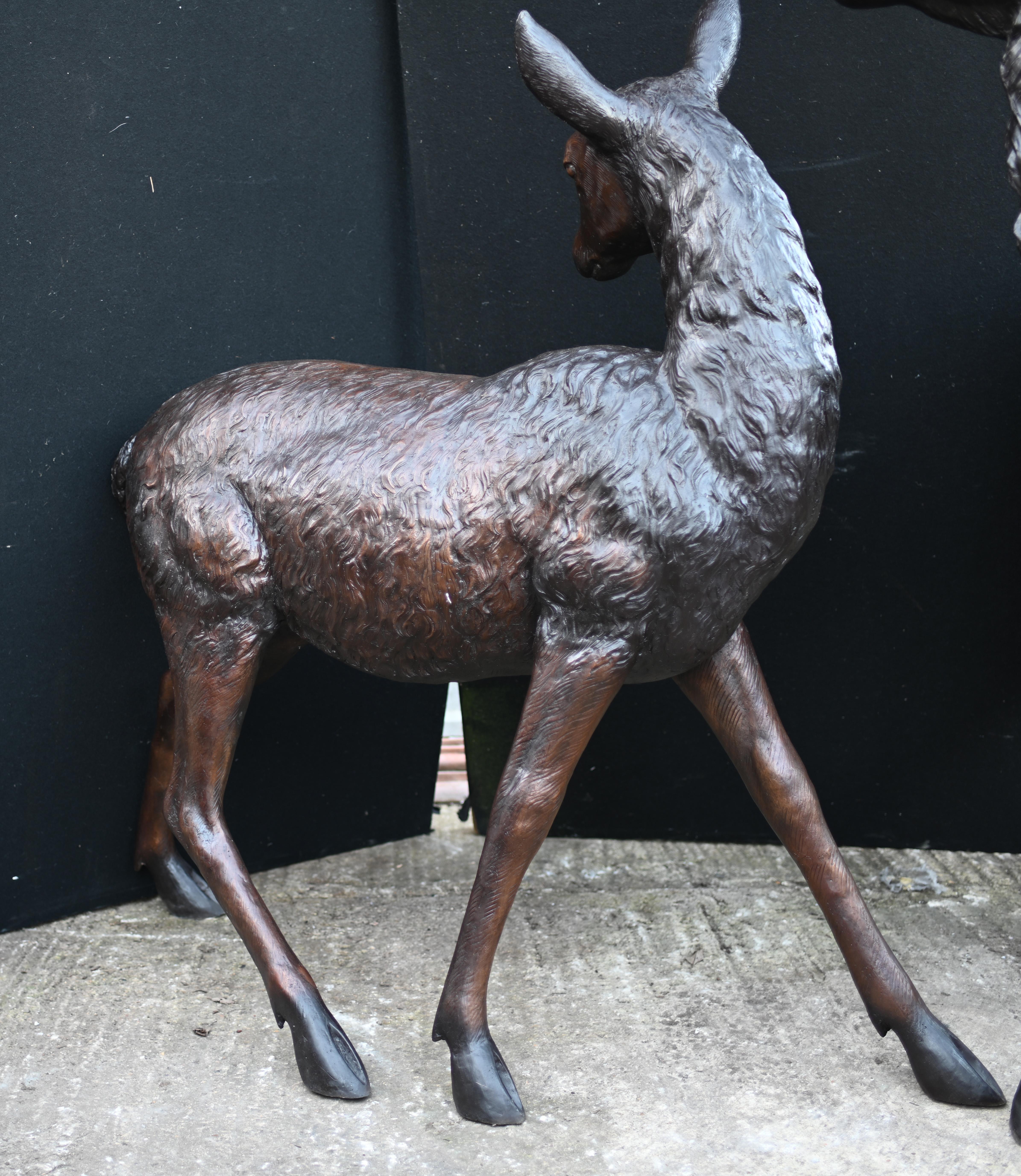 Bronze Stag and Deer Statues Pair Scottish Highland Garden Castings For Sale 1