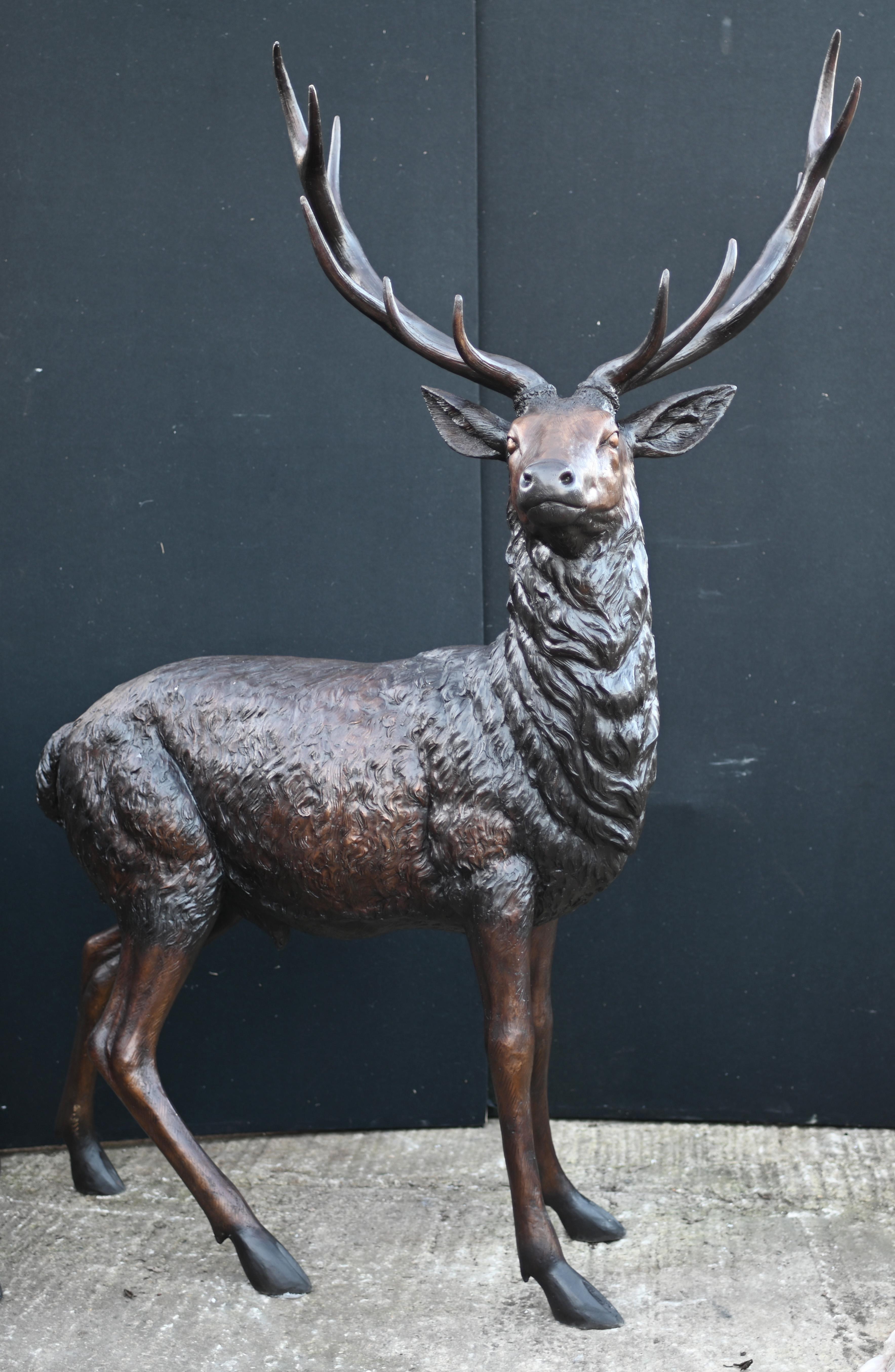 Bronze Stag and Deer Statues Pair Scottish Highland Garden Castings For Sale 2